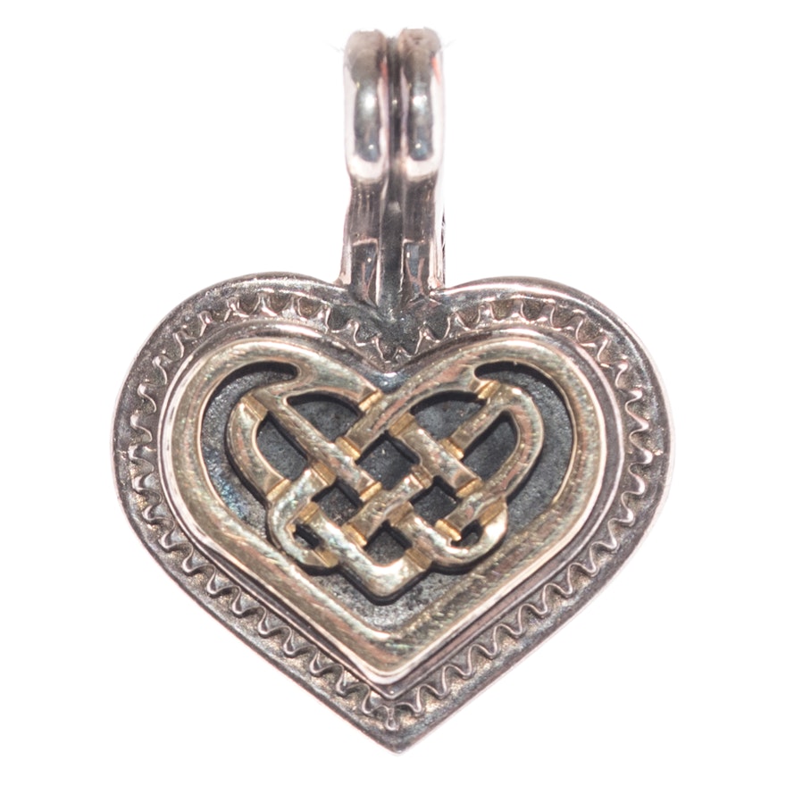 18K Yellow Gold and Sterling Silver "Criss Cross" Heart Pendant
