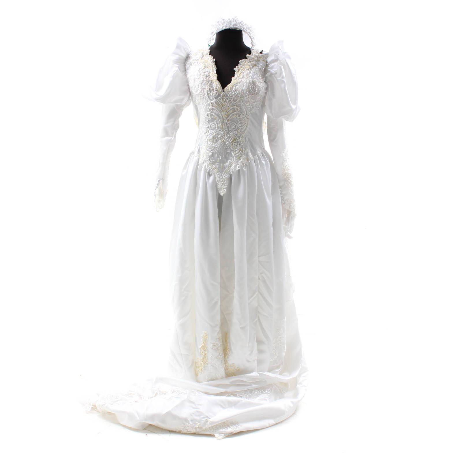 Vintage Beaded Wedding Gown with Veil