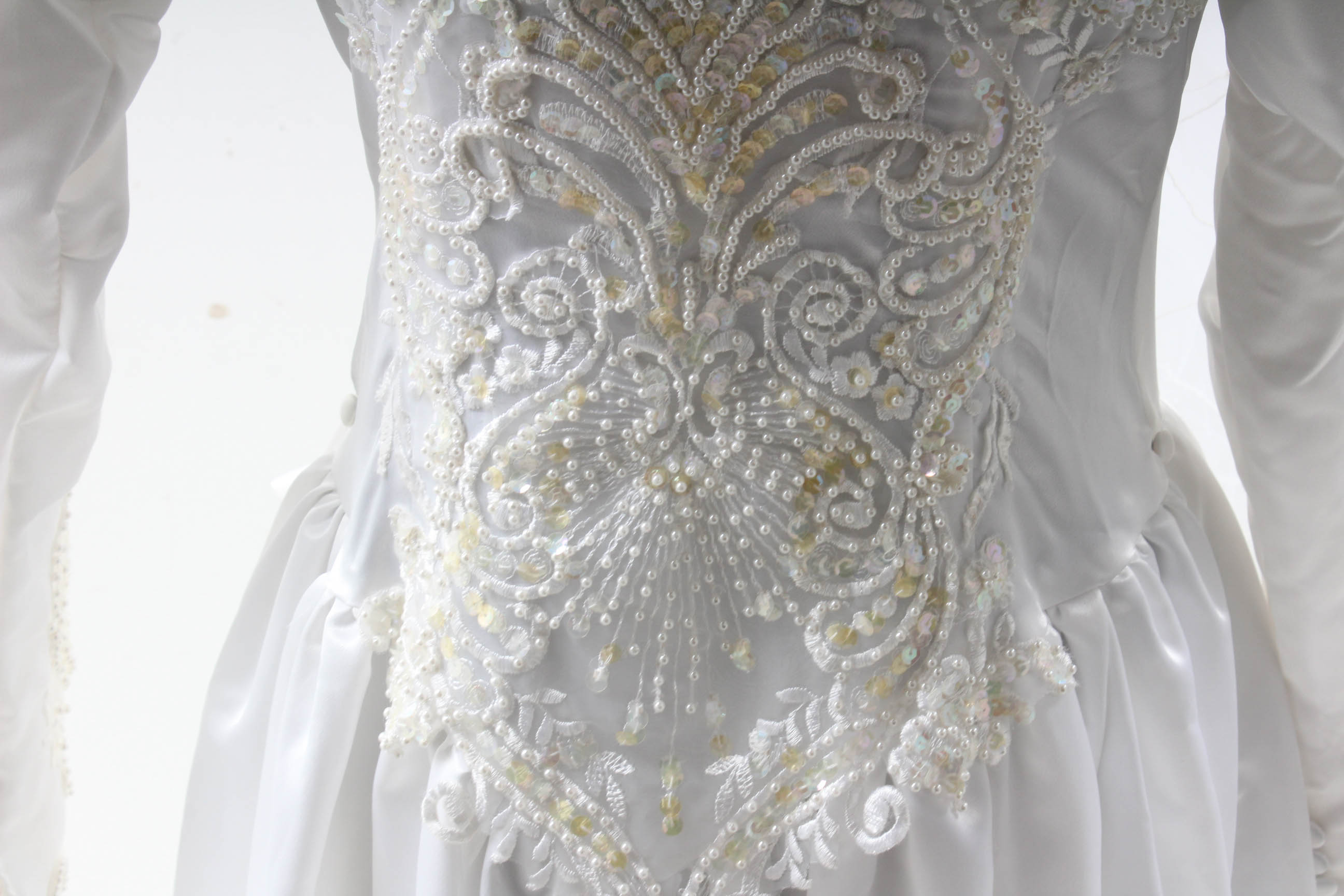 Vintage Beaded Wedding Gown with Veil