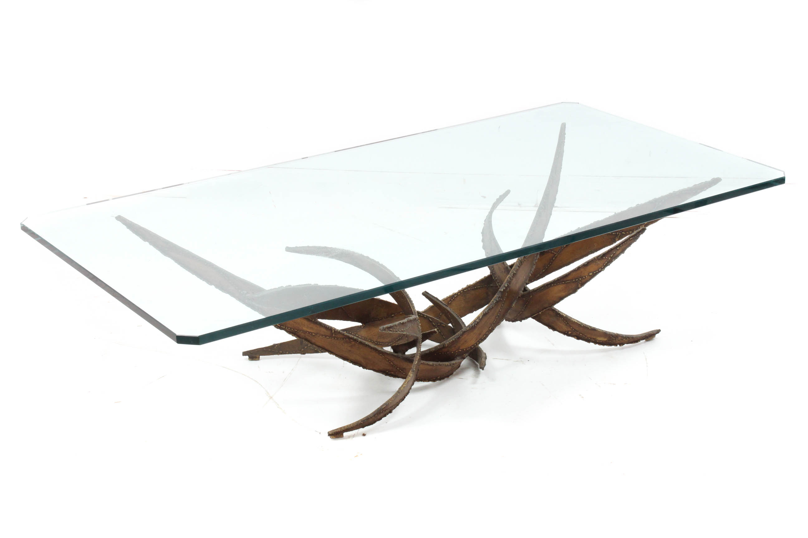 Silas Seandel Brutalist Glass and Torch Cut Steel Coffee Table