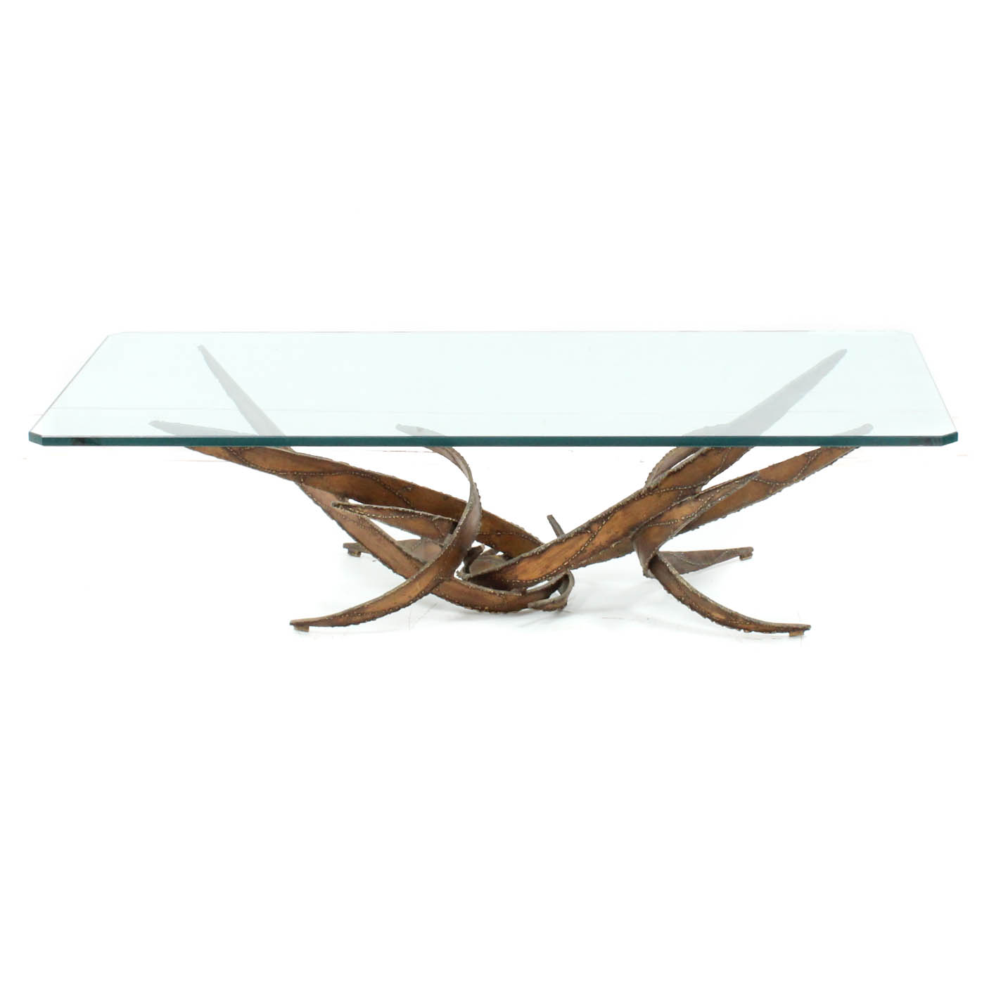Silas Seandel Brutalist Glass and Torch Cut Steel Coffee Table
