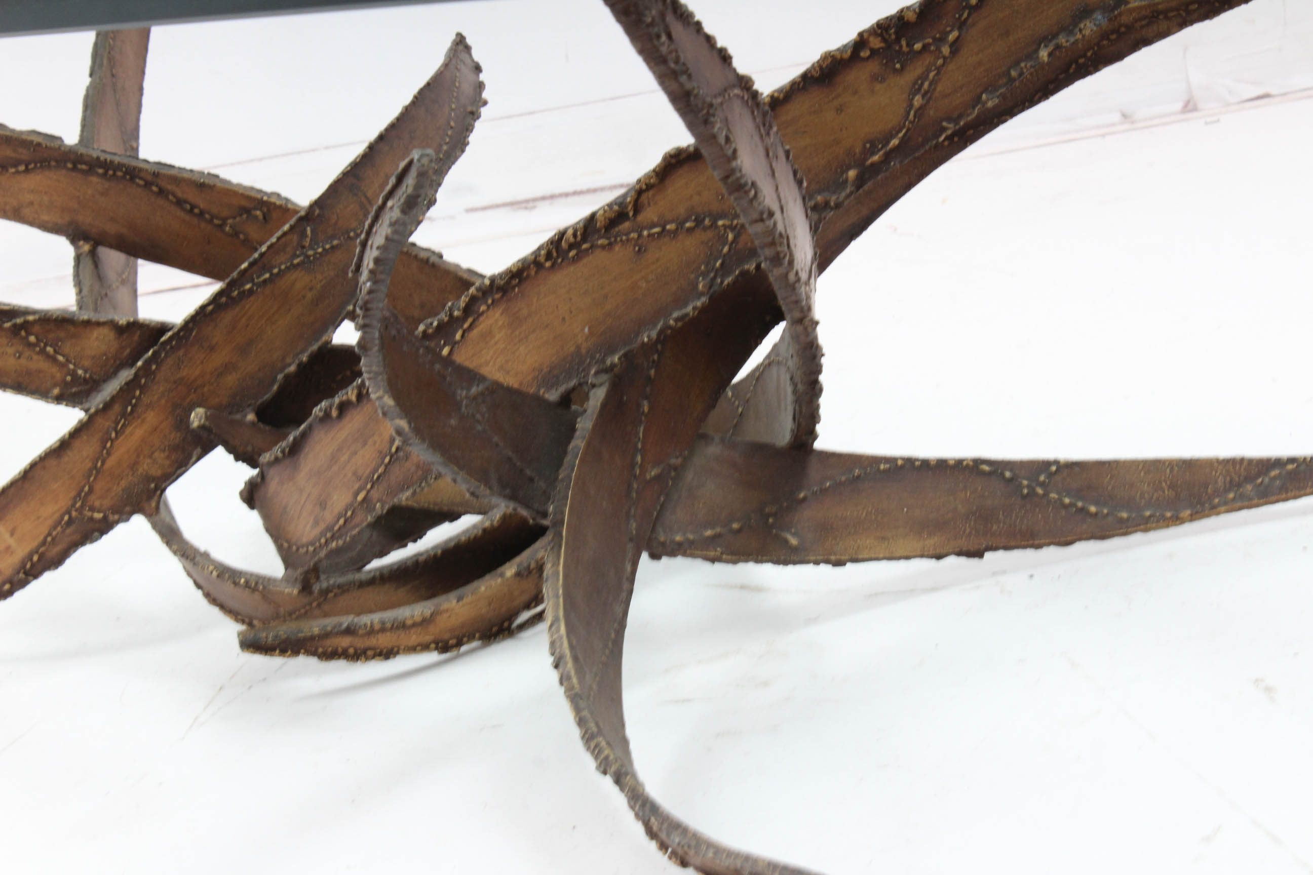 Silas Seandel Brutalist Glass and Torch Cut Steel Coffee Table