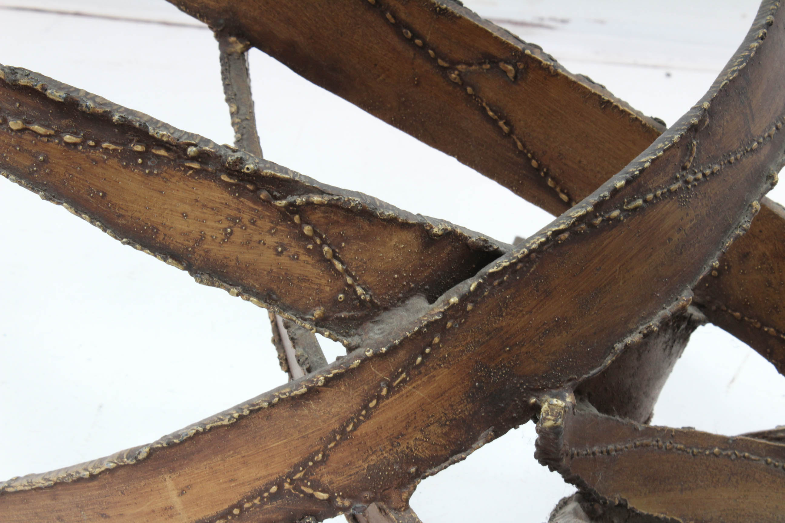 Silas Seandel Brutalist Glass and Torch Cut Steel Coffee Table