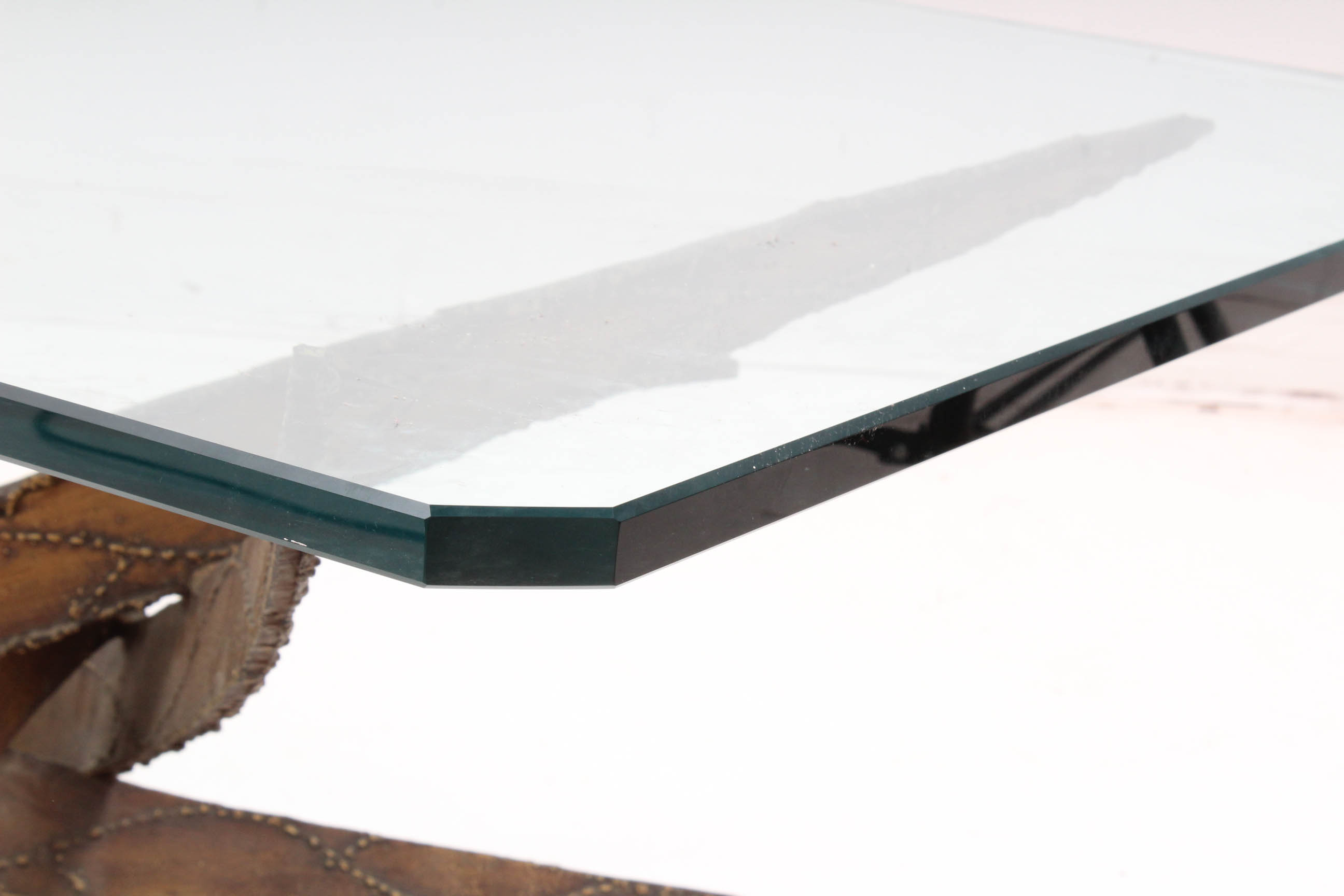 Silas Seandel Brutalist Glass and Torch Cut Steel Coffee Table