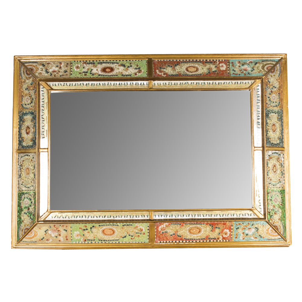 Vintage Reverse Painted Glass Framed Wall Mirror
