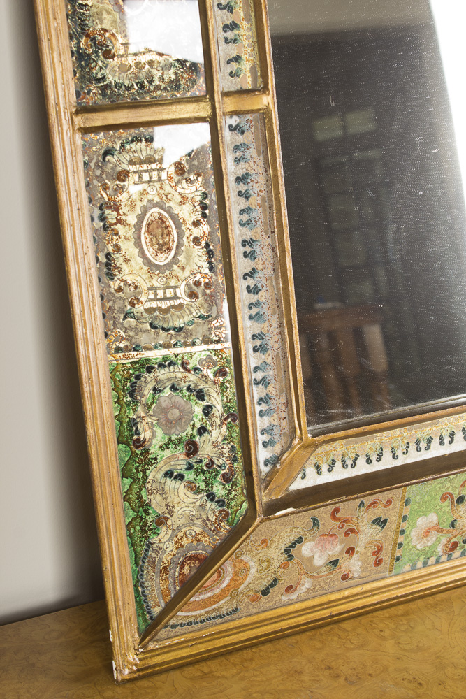 Vintage Reverse Painted Glass Framed Wall Mirror