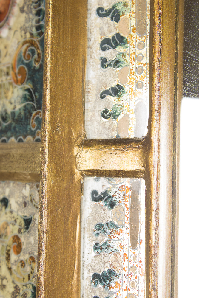 Vintage Reverse Painted Glass Framed Wall Mirror