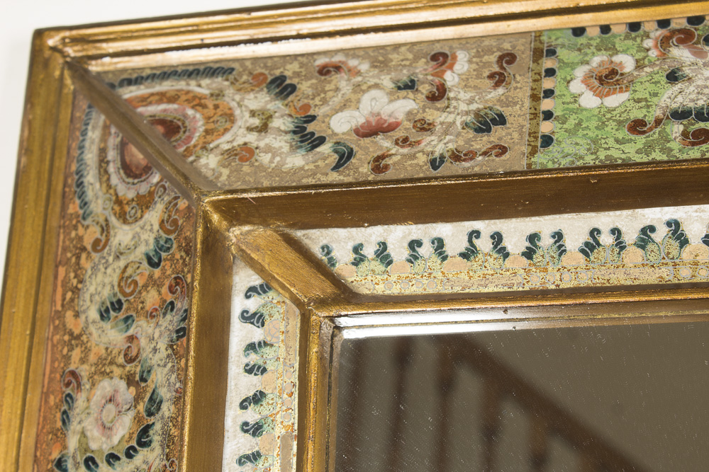 Vintage Reverse Painted Glass Framed Wall Mirror