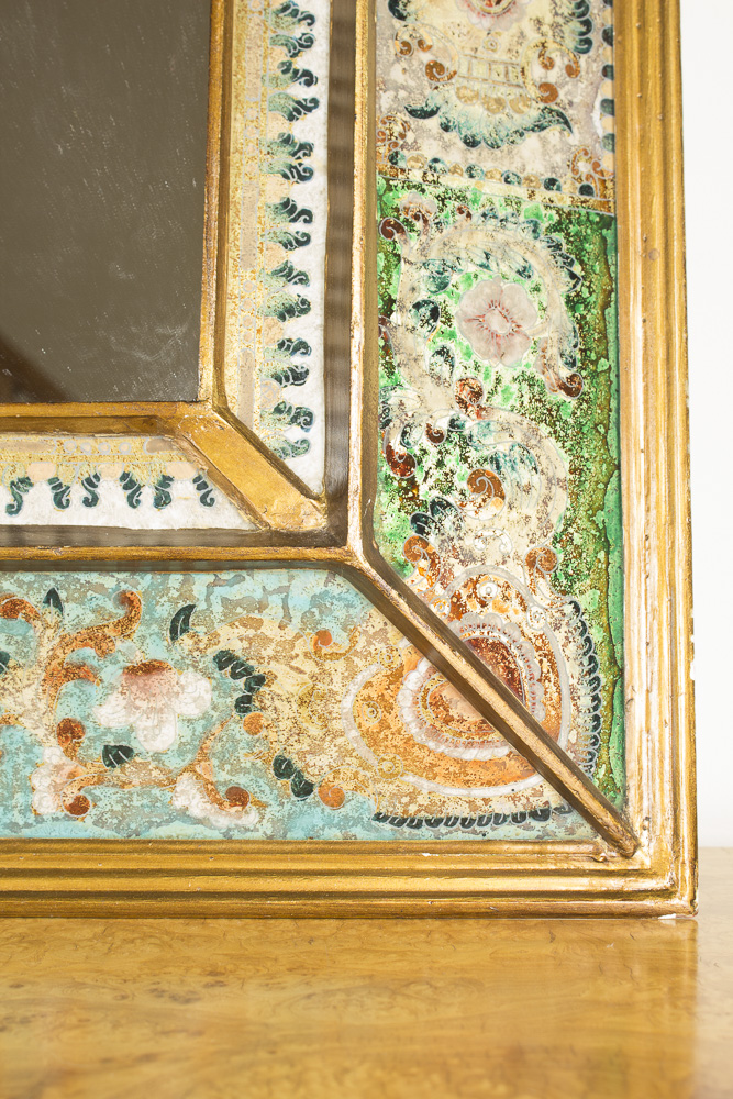 Vintage Reverse Painted Glass Framed Wall Mirror