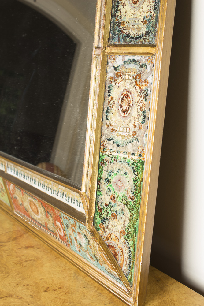 Vintage Reverse Painted Glass Framed Wall Mirror
