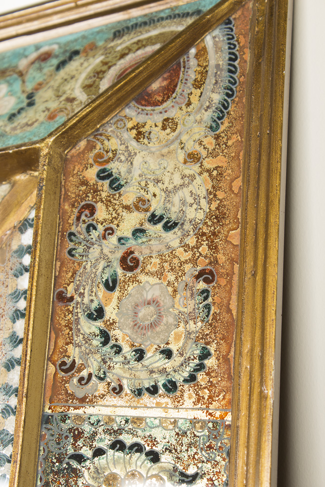 Vintage Reverse Painted Glass Framed Wall Mirror