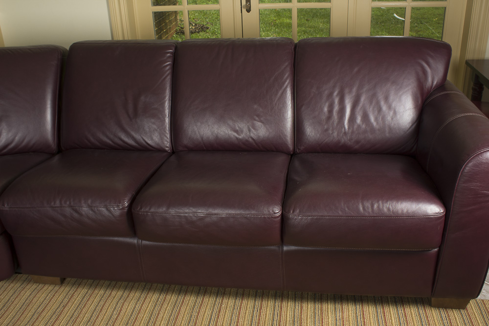 Burgundy Leather Sectional Sofa by Chateau d"Ax