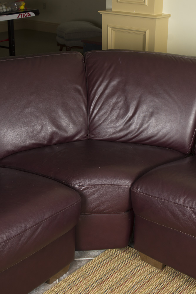 Burgundy Leather Sectional Sofa by Chateau d"Ax