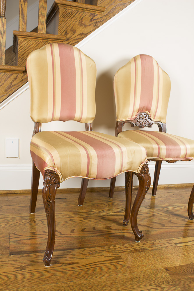 Stripe Upholstered French Provincial Style Chair Set
