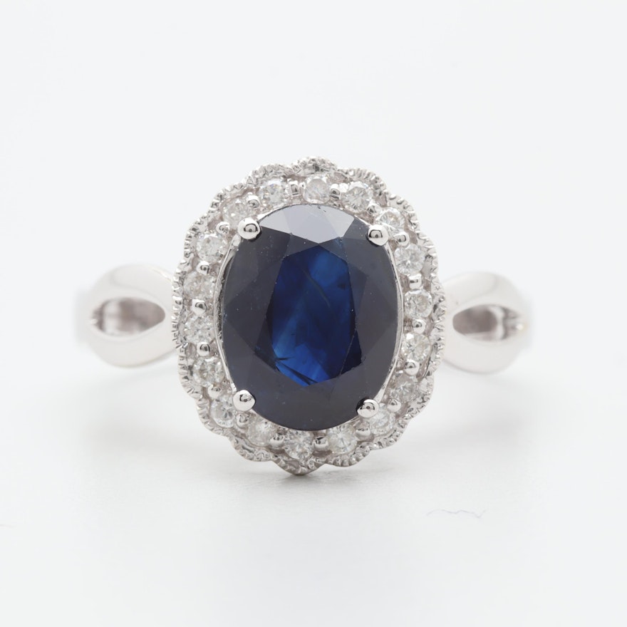 Michael Christoff 14K White Gold 1.97 CT Sapphire and Diamond Ring