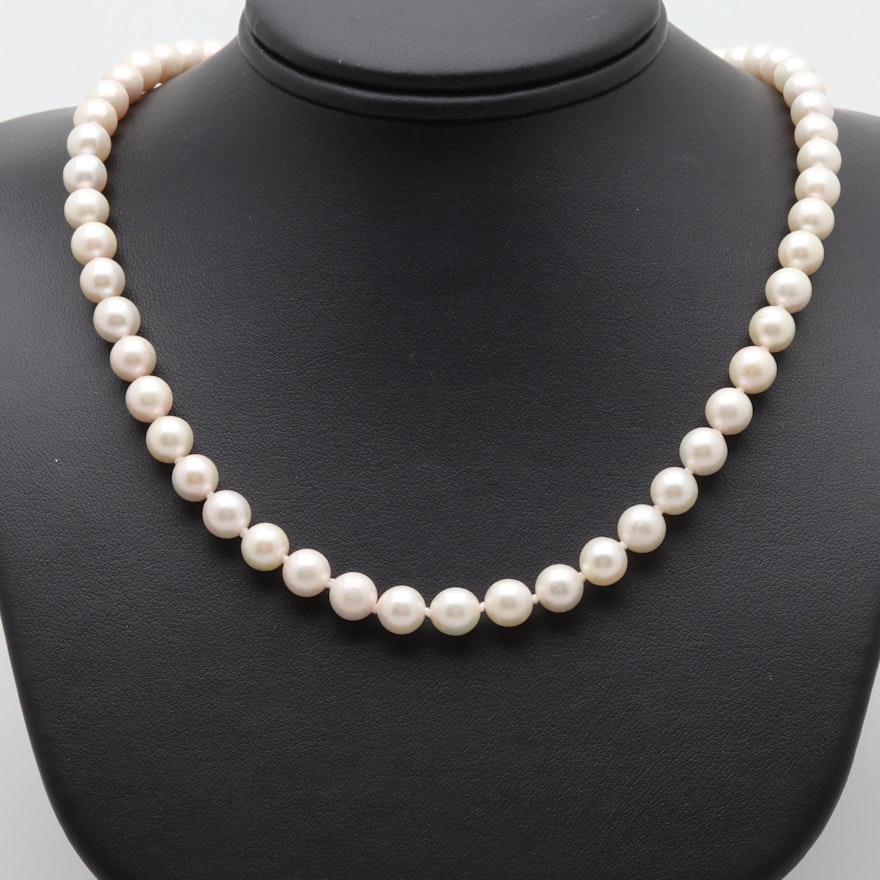 14K Yellow Gold Cultured Pearl Single Strand Necklace