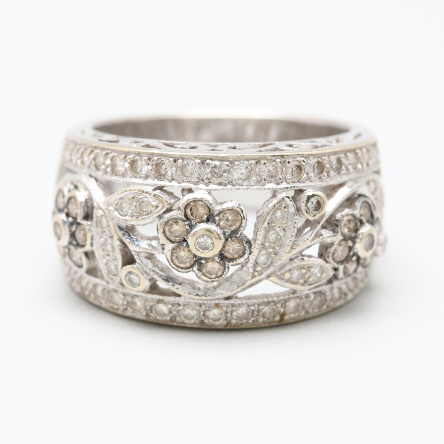 LeVian 18K White Gold Diamond Flower Ring
