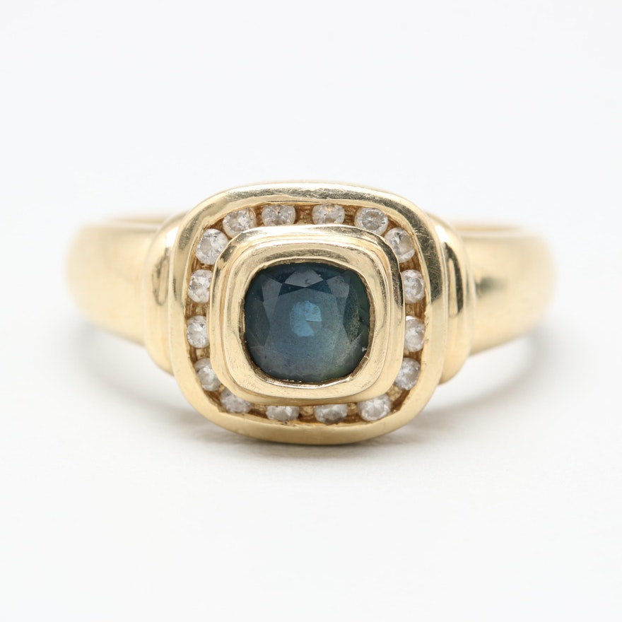 14K Yellow Gold Sapphire and Diamond Ring