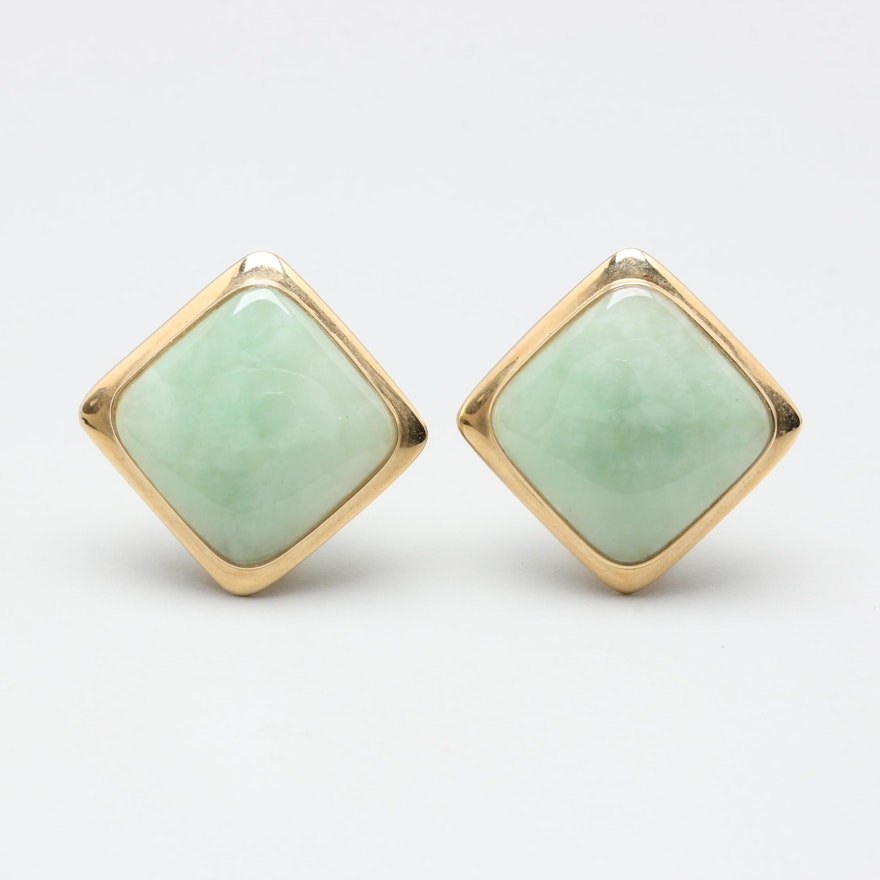 14K Yellow Gold Jadeite Omega Back Earrings