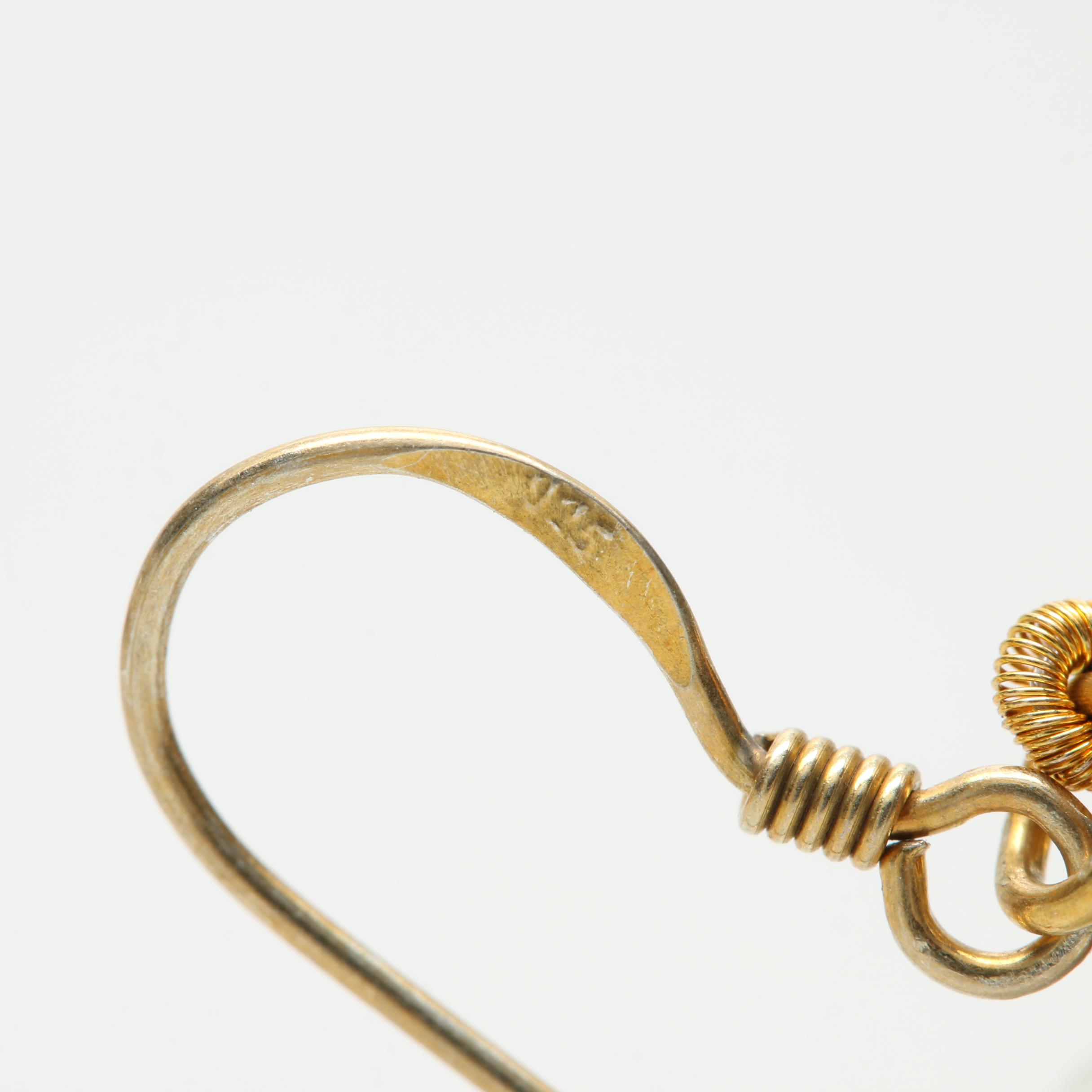 Gold Wash on Sterling Silver Cultured Pearl, Amethyst, and Citrine Earrings