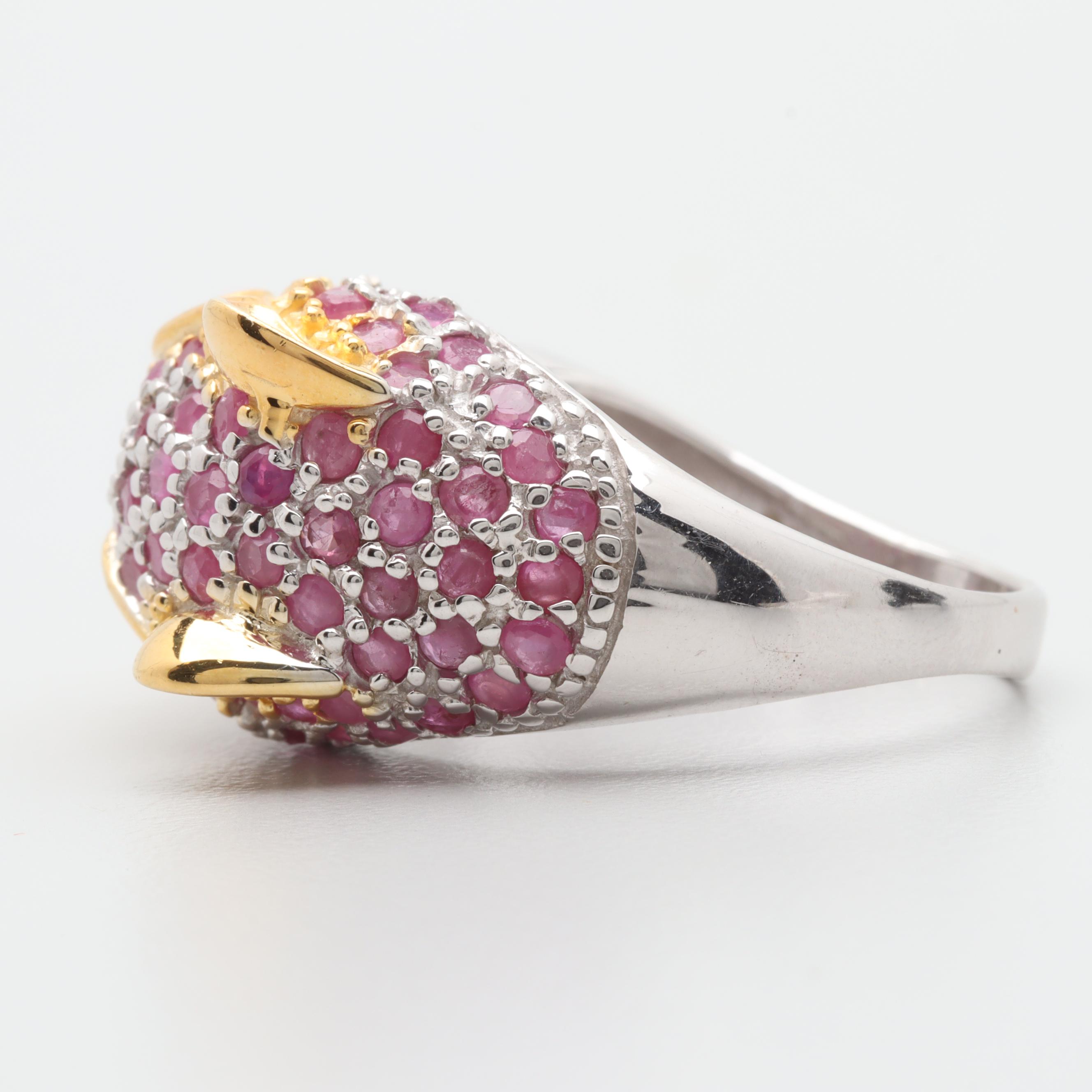 Sterling Silver Chrome Diopside and Ruby Jaguar's Head Ring