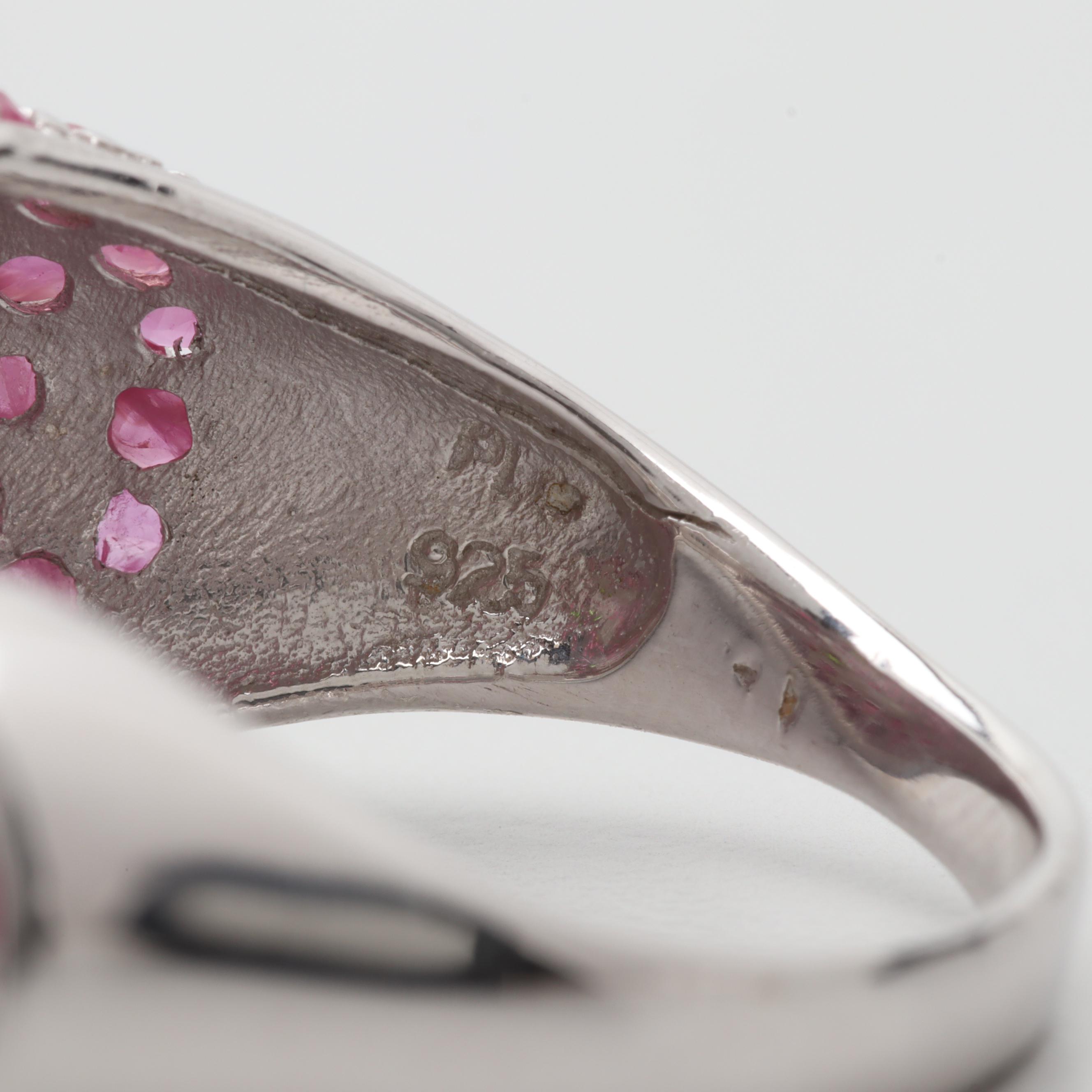 Sterling Silver Chrome Diopside and Ruby Jaguar's Head Ring