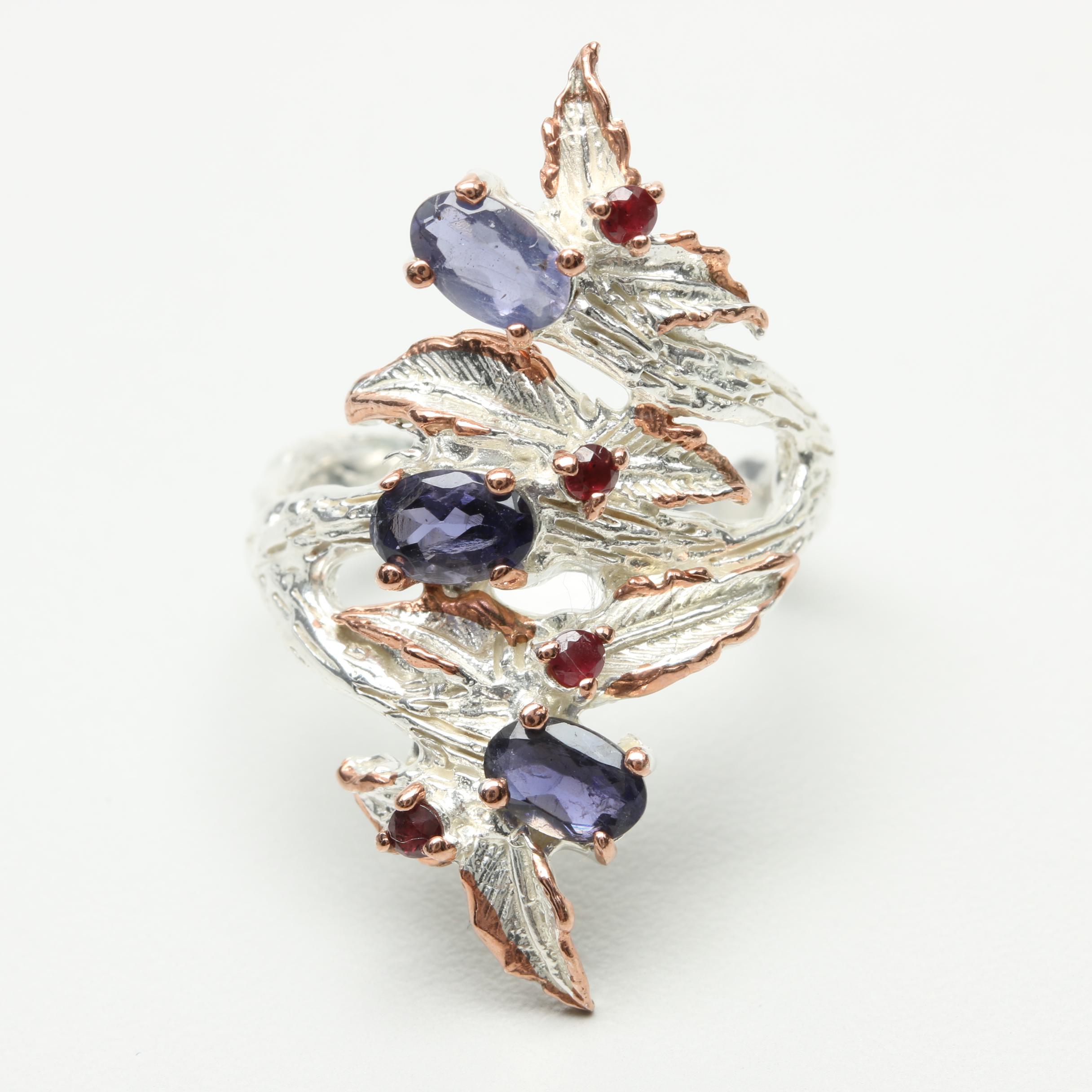 Sterling Silver Iolite and Garnet Organic Ring