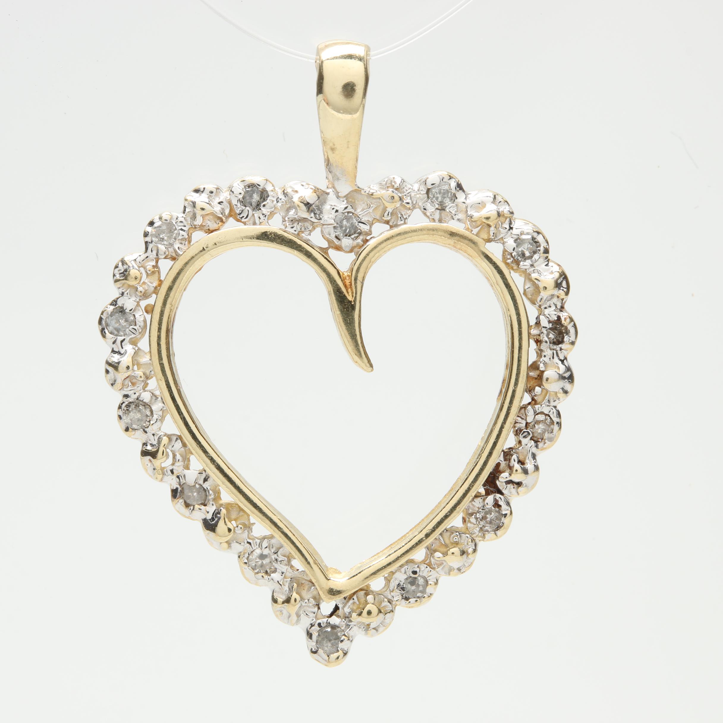 14K Yellow Gold Diamond Heart Pendant