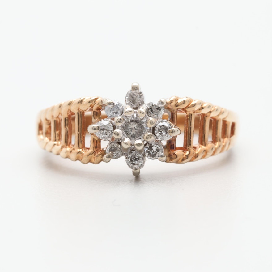 10K Yellow Gold Diamond Ring with White Gold Accents