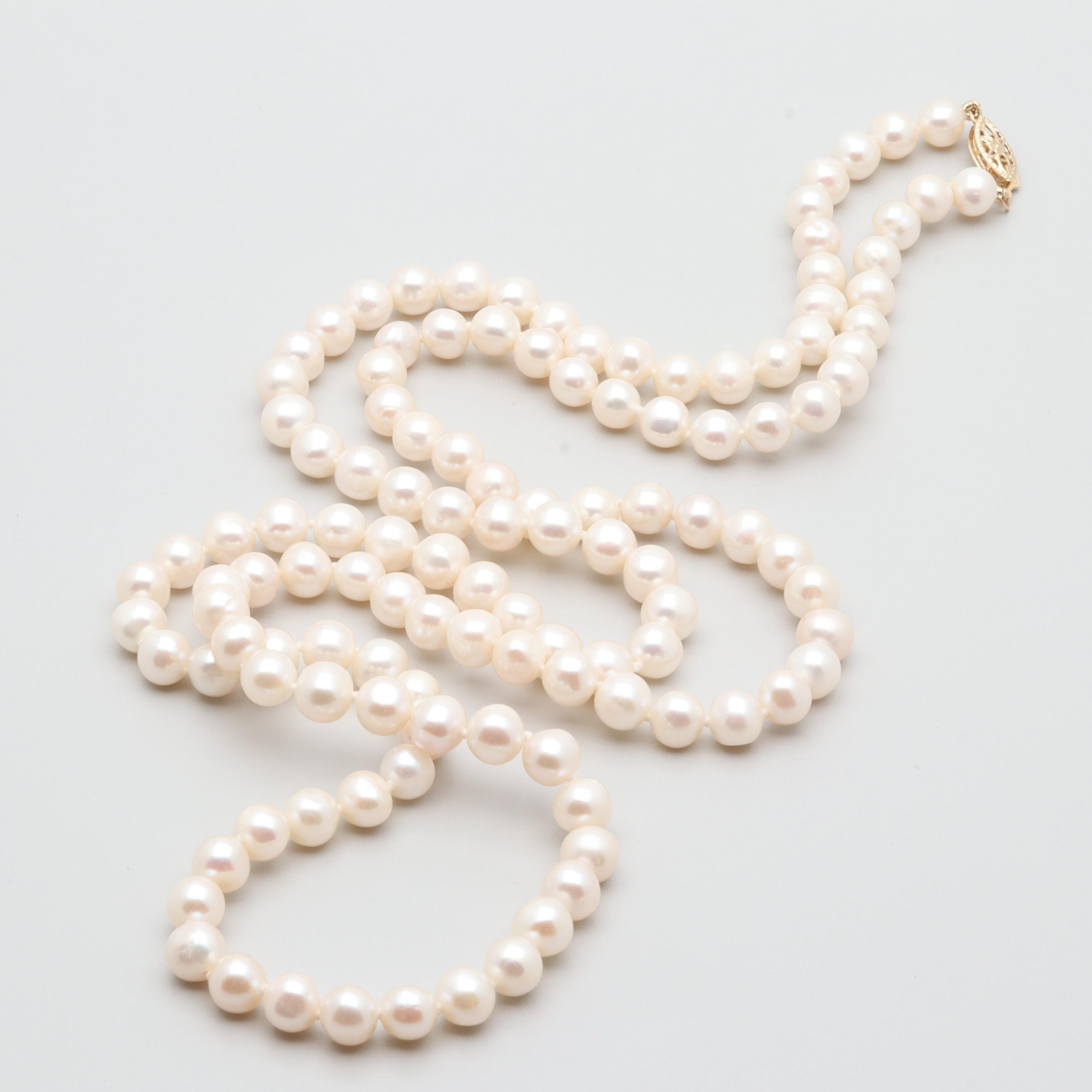 14K Yellow Gold Cultured Pearl Necklace