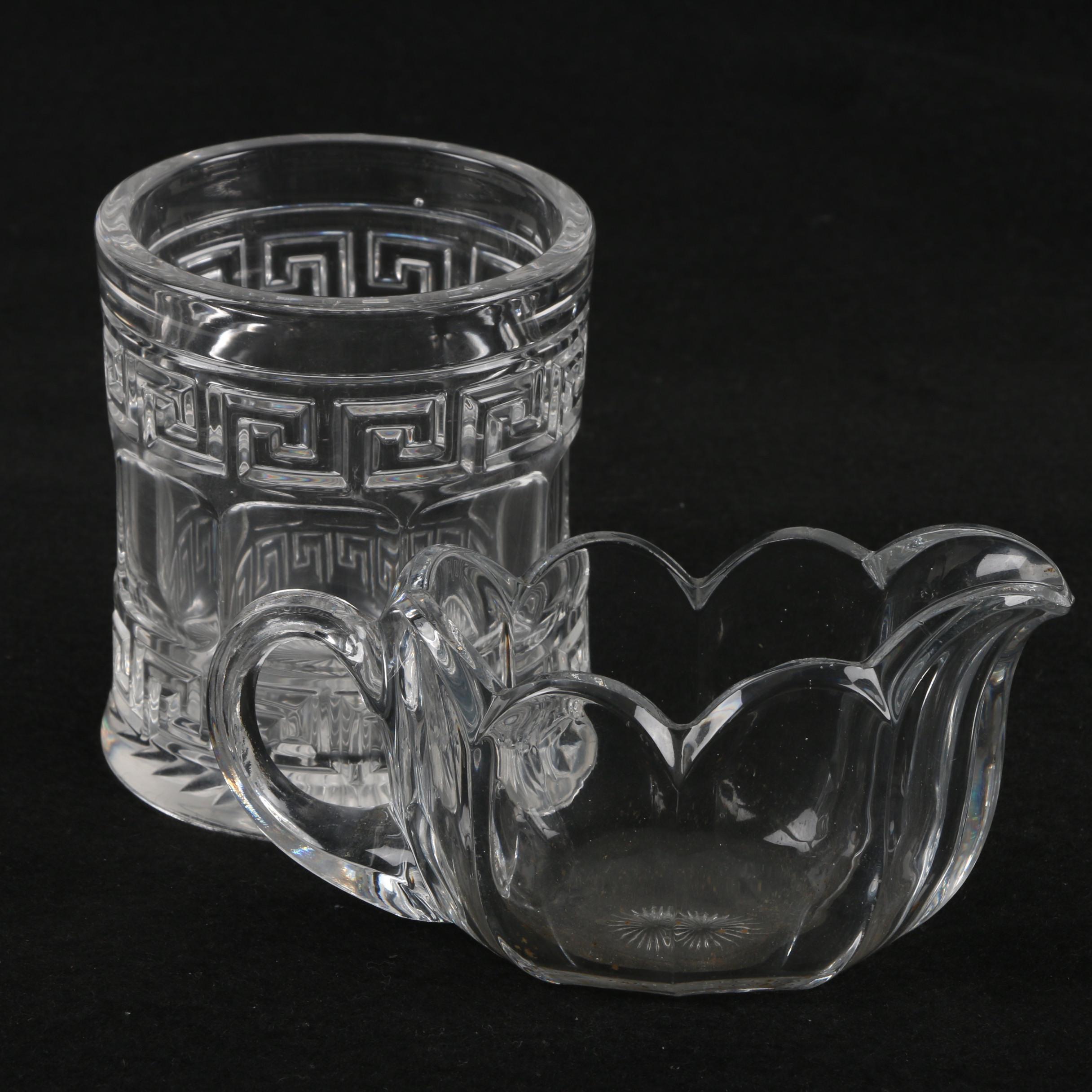Vintage Heisey Creamer and "Greek Key" Tumbler