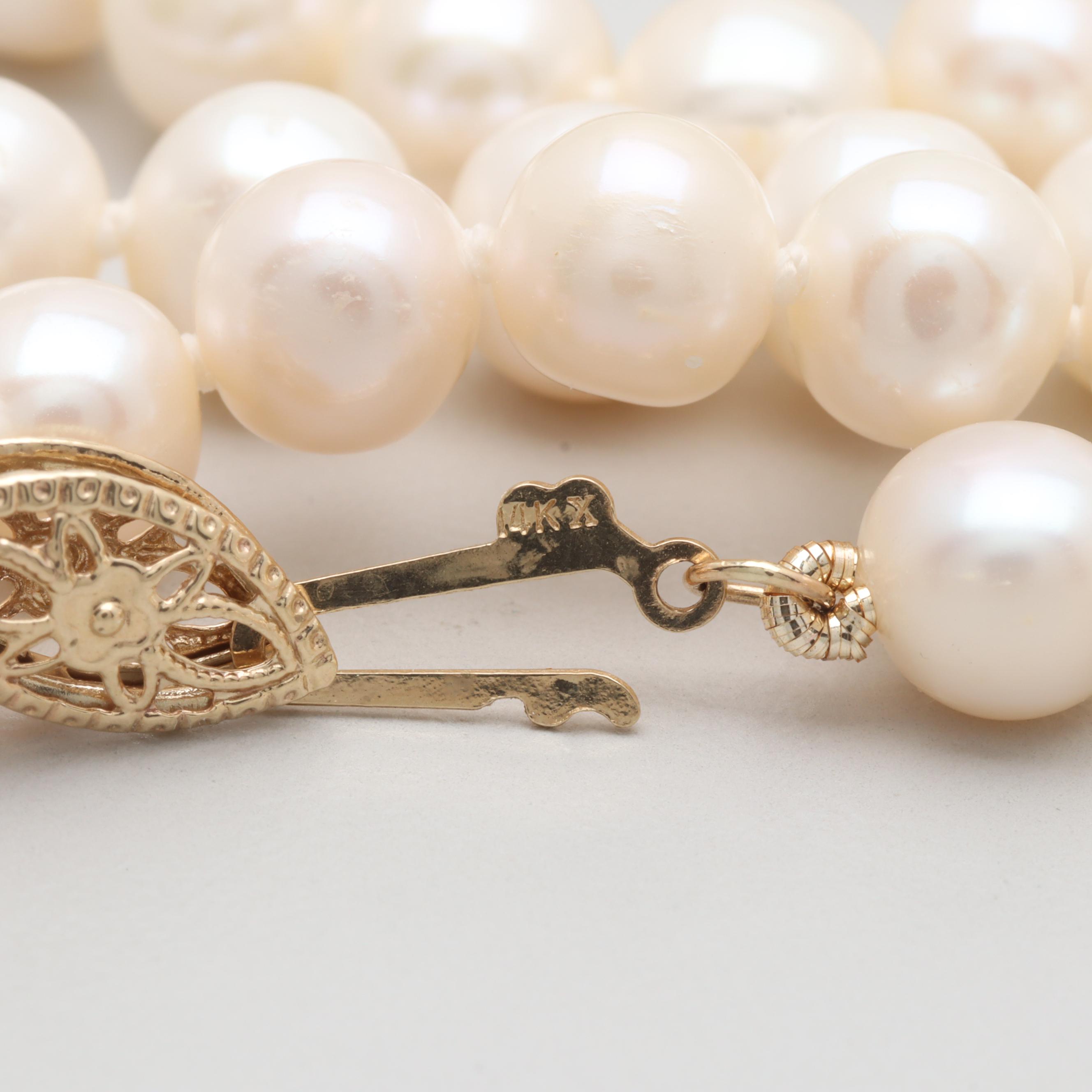 14K Yellow Gold Cultured Pearl Necklace