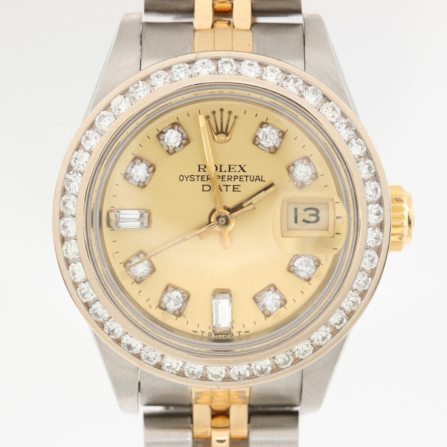 Rolex Oyster Perpetual 18K, 14K Gold and Stainless 1.19 CTW Diamond Wristwatch