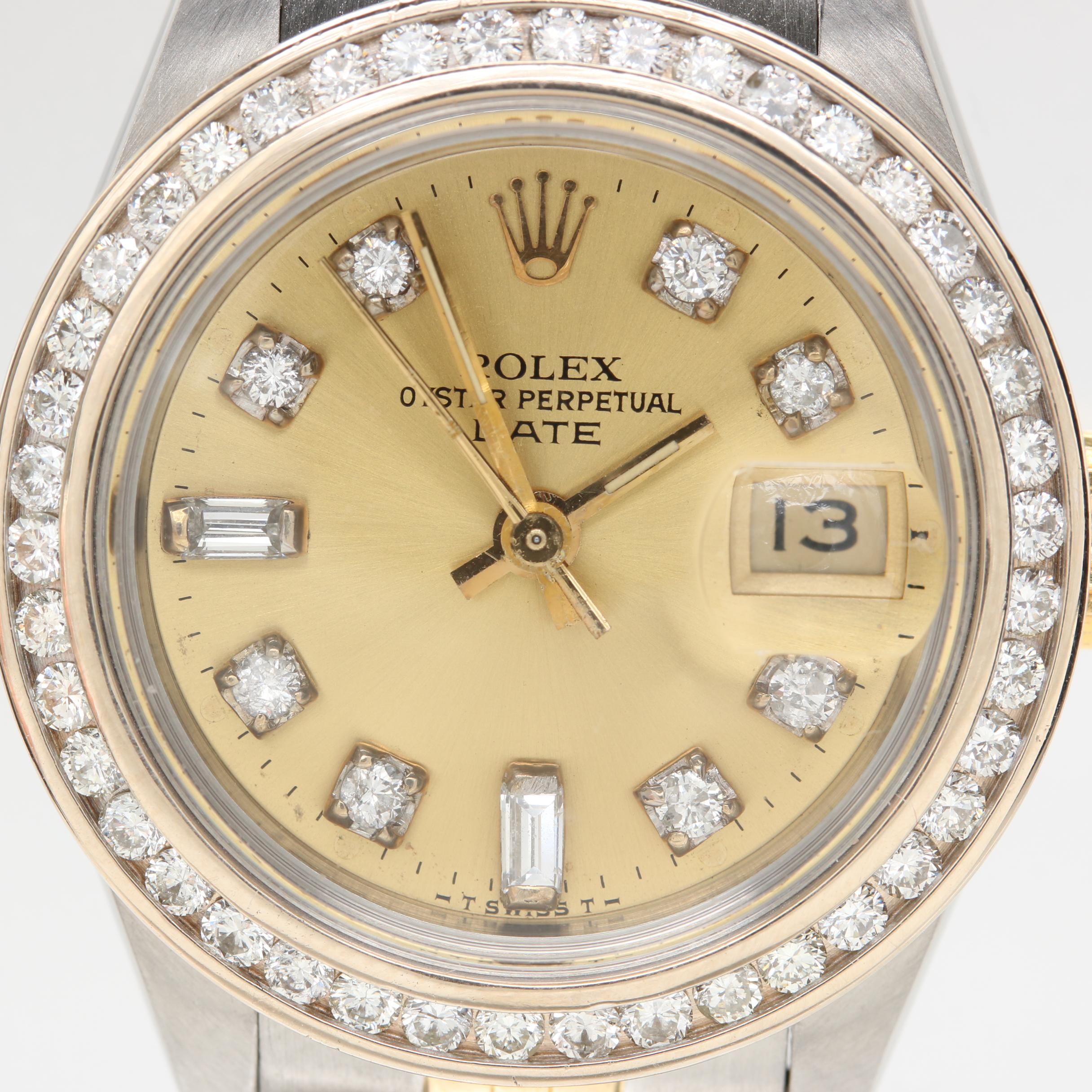 Rolex Oyster Perpetual 18K, 14K Gold and Stainless 1.19 CTW Diamond Watch