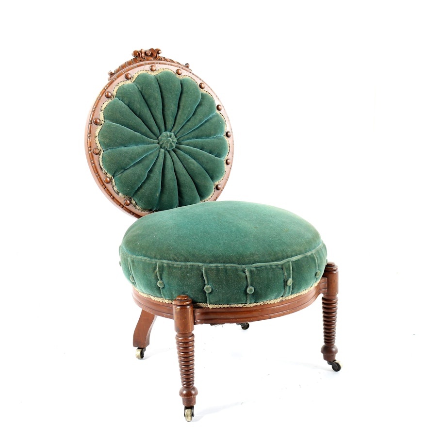 Antique Victorian Green Upholstered Accent Chair