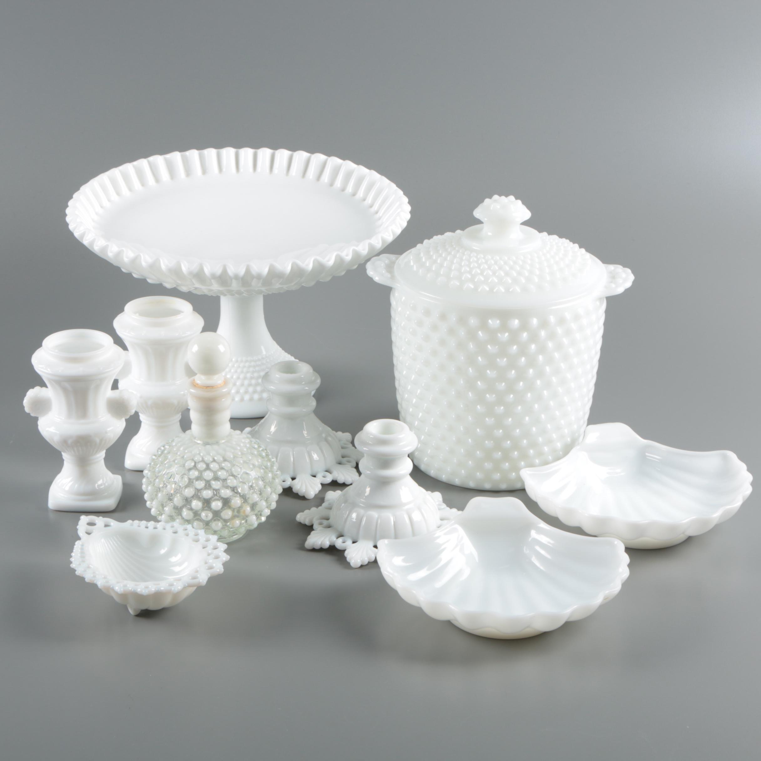 Hobnail Cookie Jar and Milk Glass Servingware