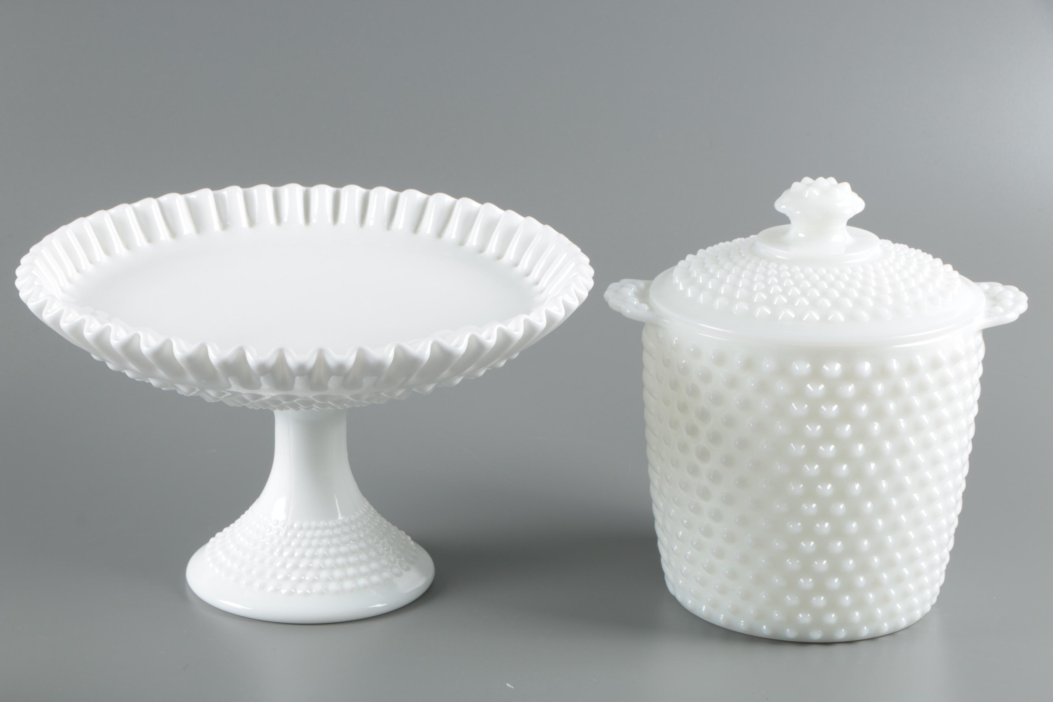Hobnail Cookie Jar and Milk Glass Servingware