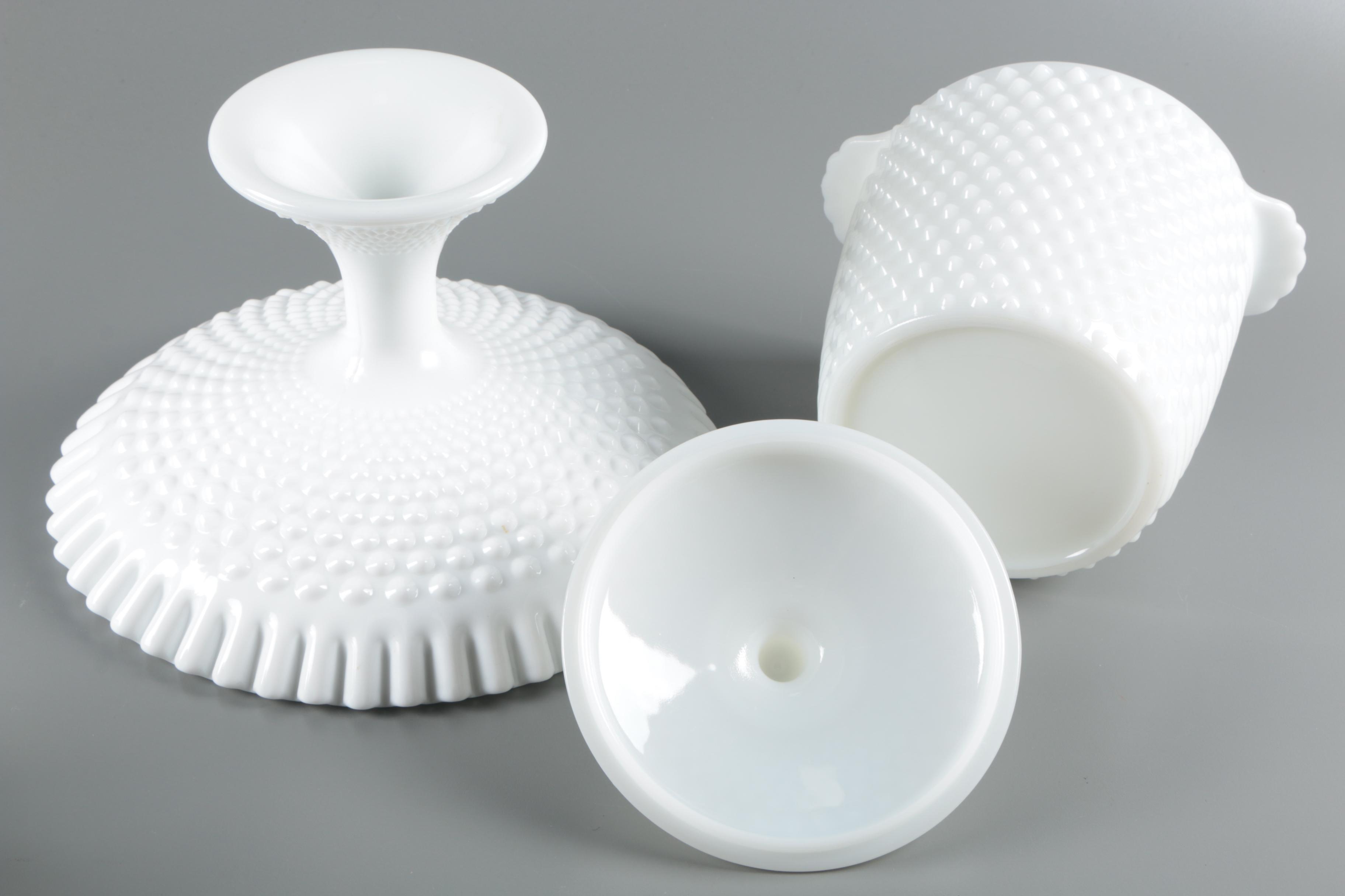 Hobnail Cookie Jar and Milk Glass Servingware