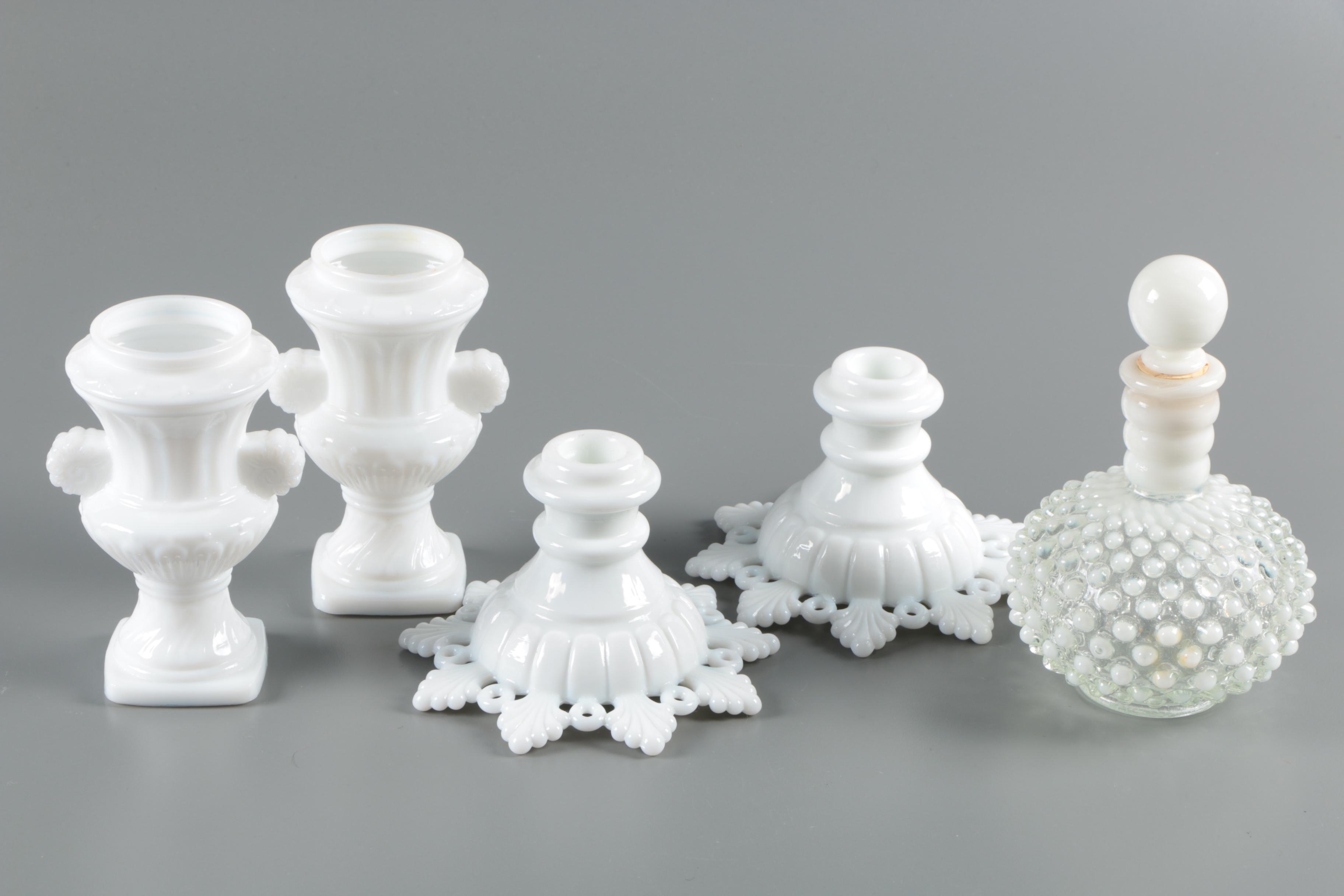 Hobnail Cookie Jar and Milk Glass Servingware