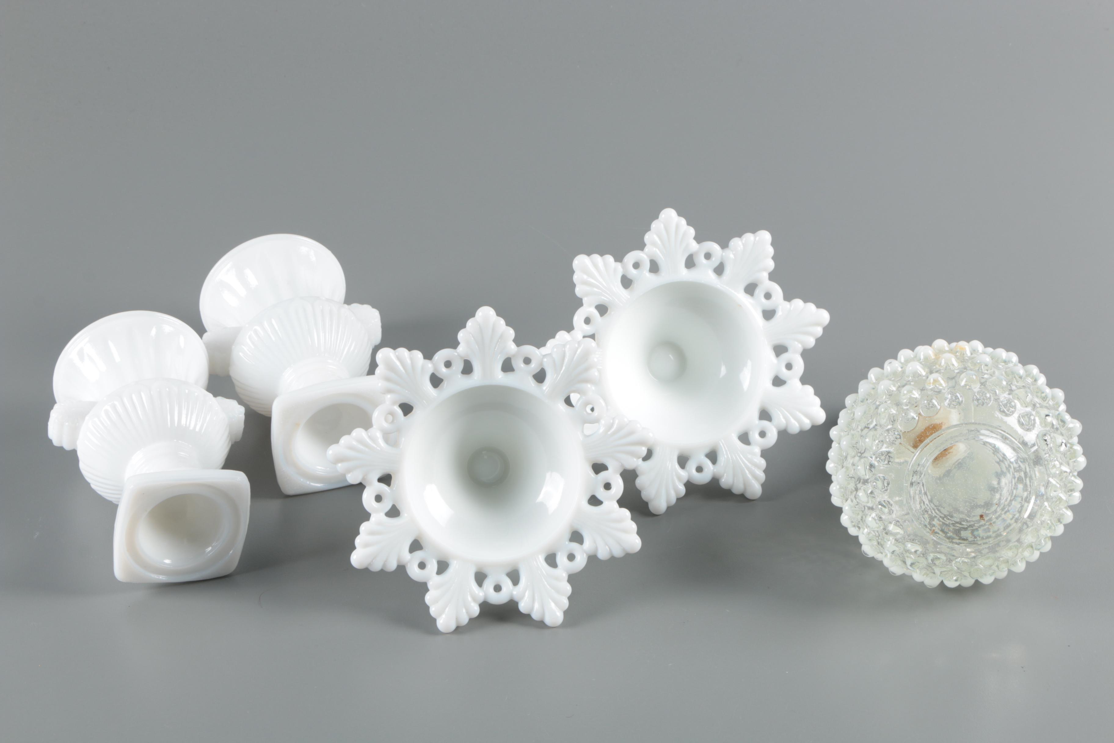 Hobnail Cookie Jar and Milk Glass Servingware