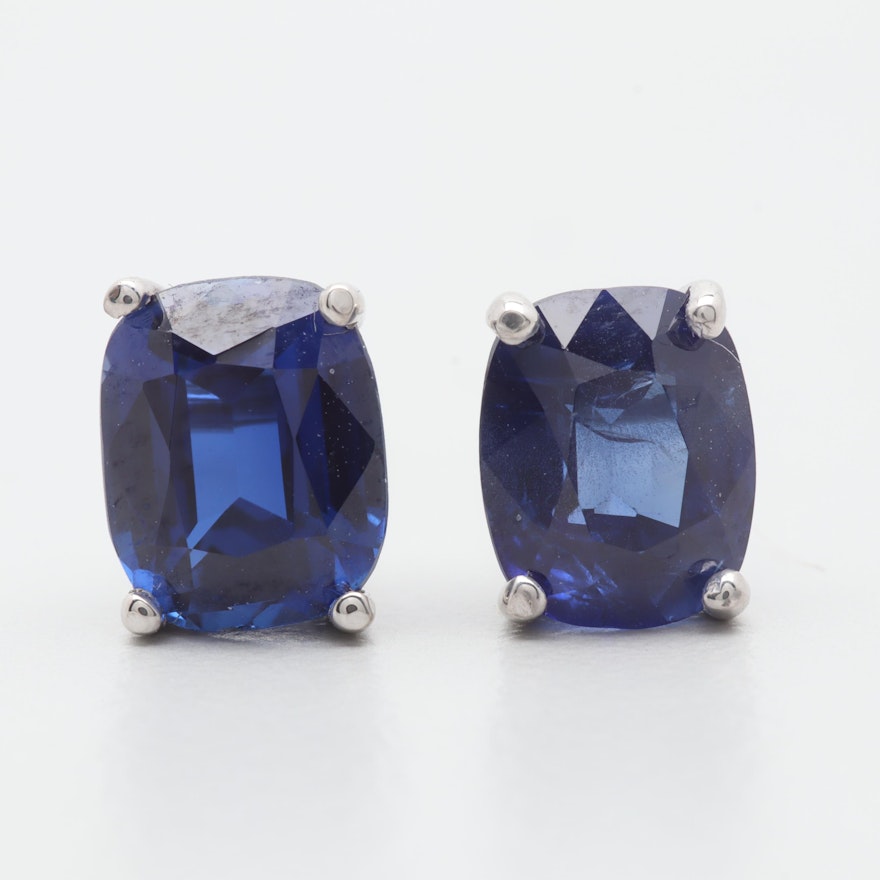 14K White Gold Synthetic Blue Sapphire Stud Earrings