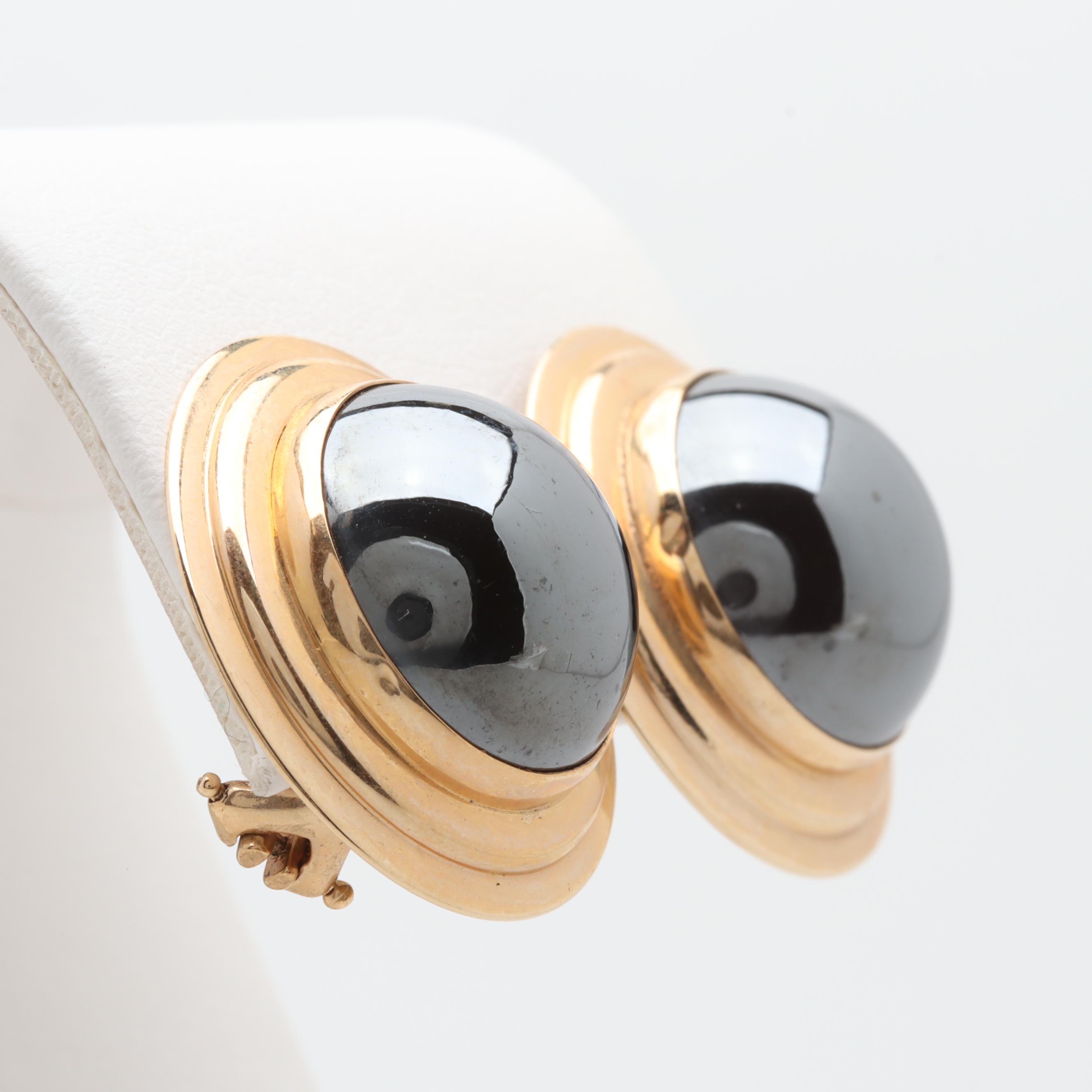 Peter Brams Designs 14K Yellow Gold Hematite Earrings