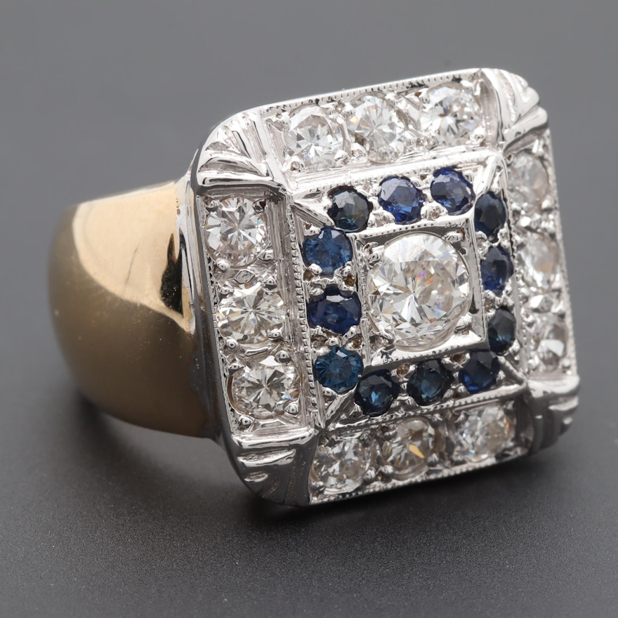 14K Yellow and White Gold 1.57 CTW Diamond and Sapphire Ring