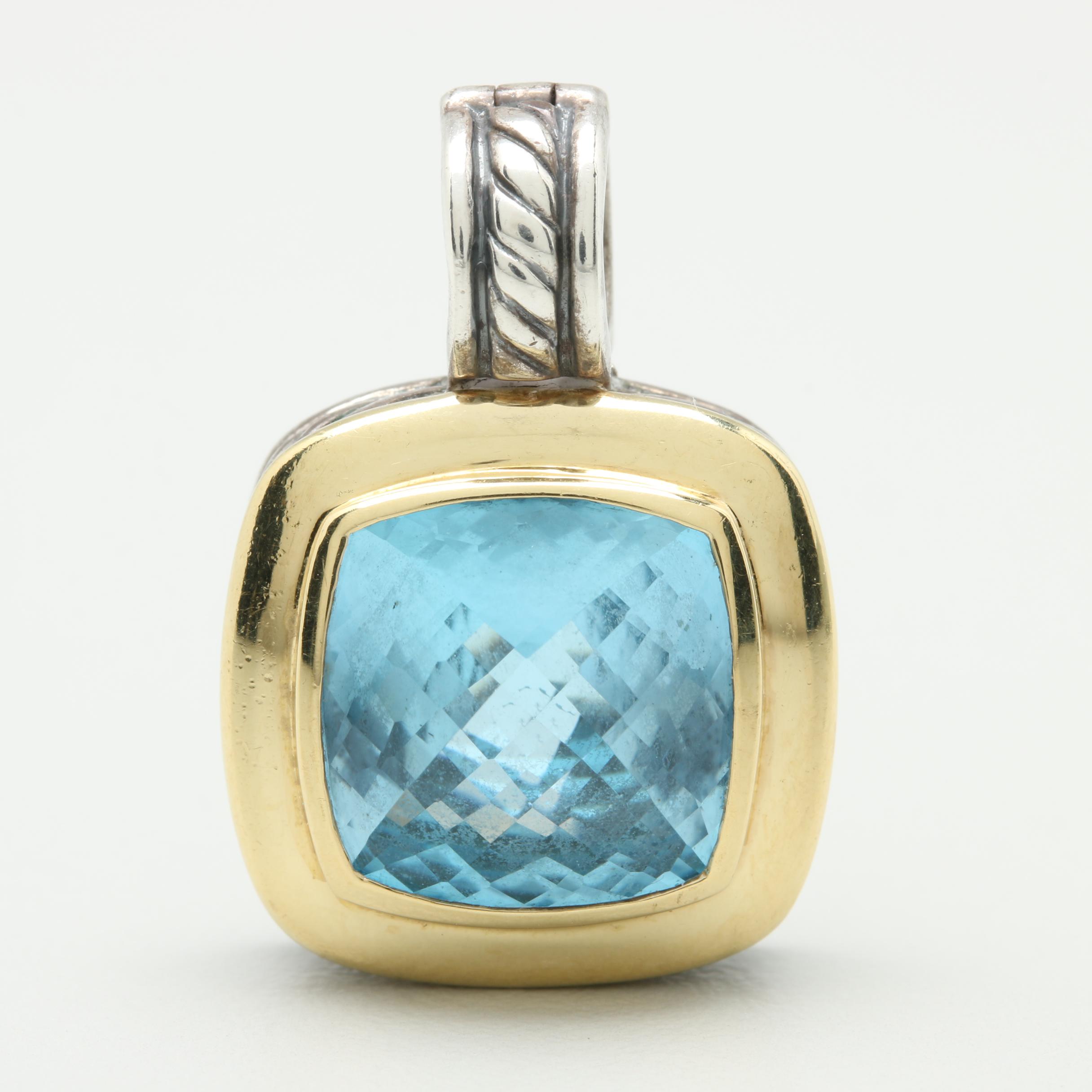 David Yurman "Albion" Sterling Silver Blue Topaz Pendant with 18K Yellow Gold