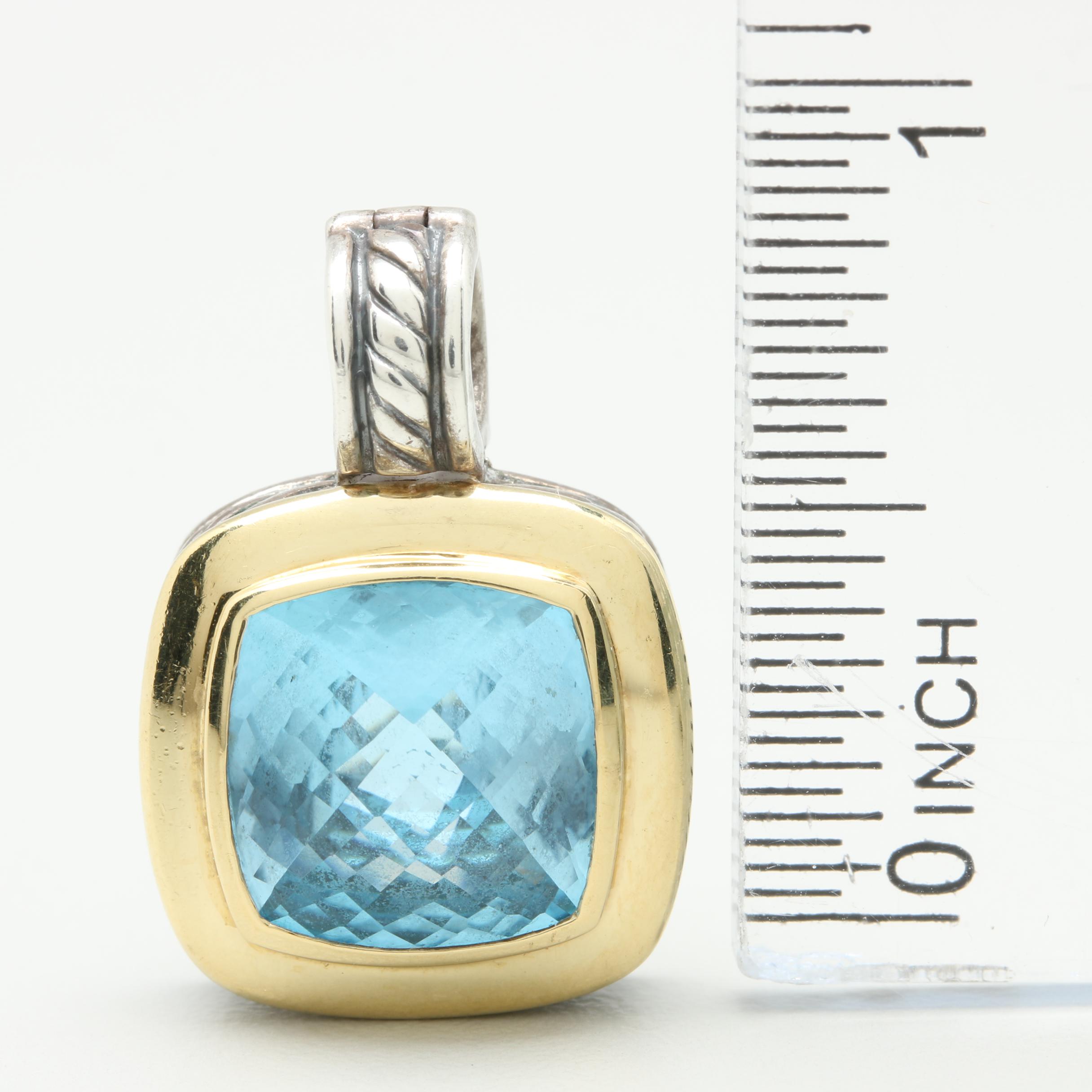 David Yurman "Albion" Sterling Silver Blue Topaz Pendant with 18K Yellow Gold