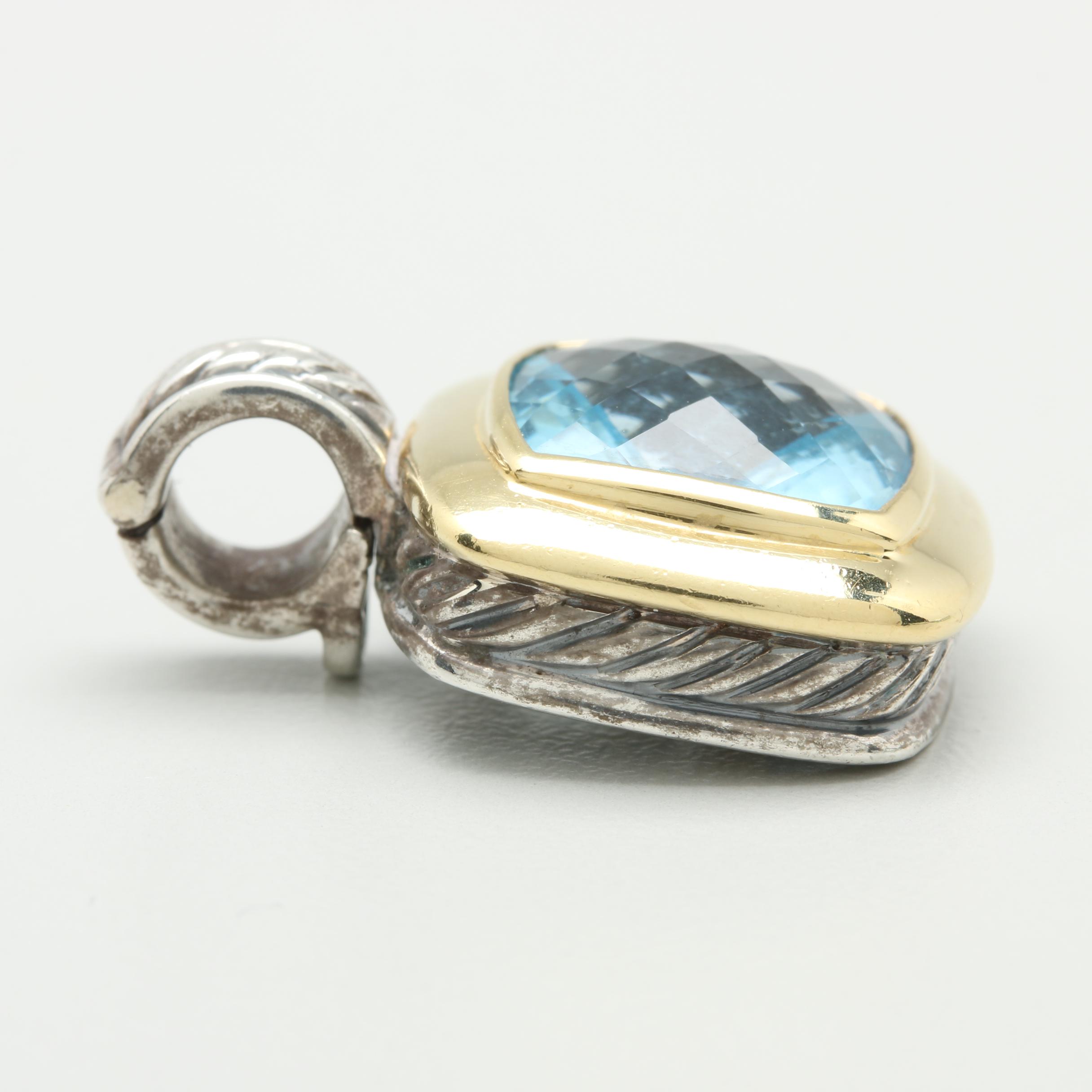 David Yurman "Albion" Sterling Silver Blue Topaz Pendant with 18K Yellow Gold