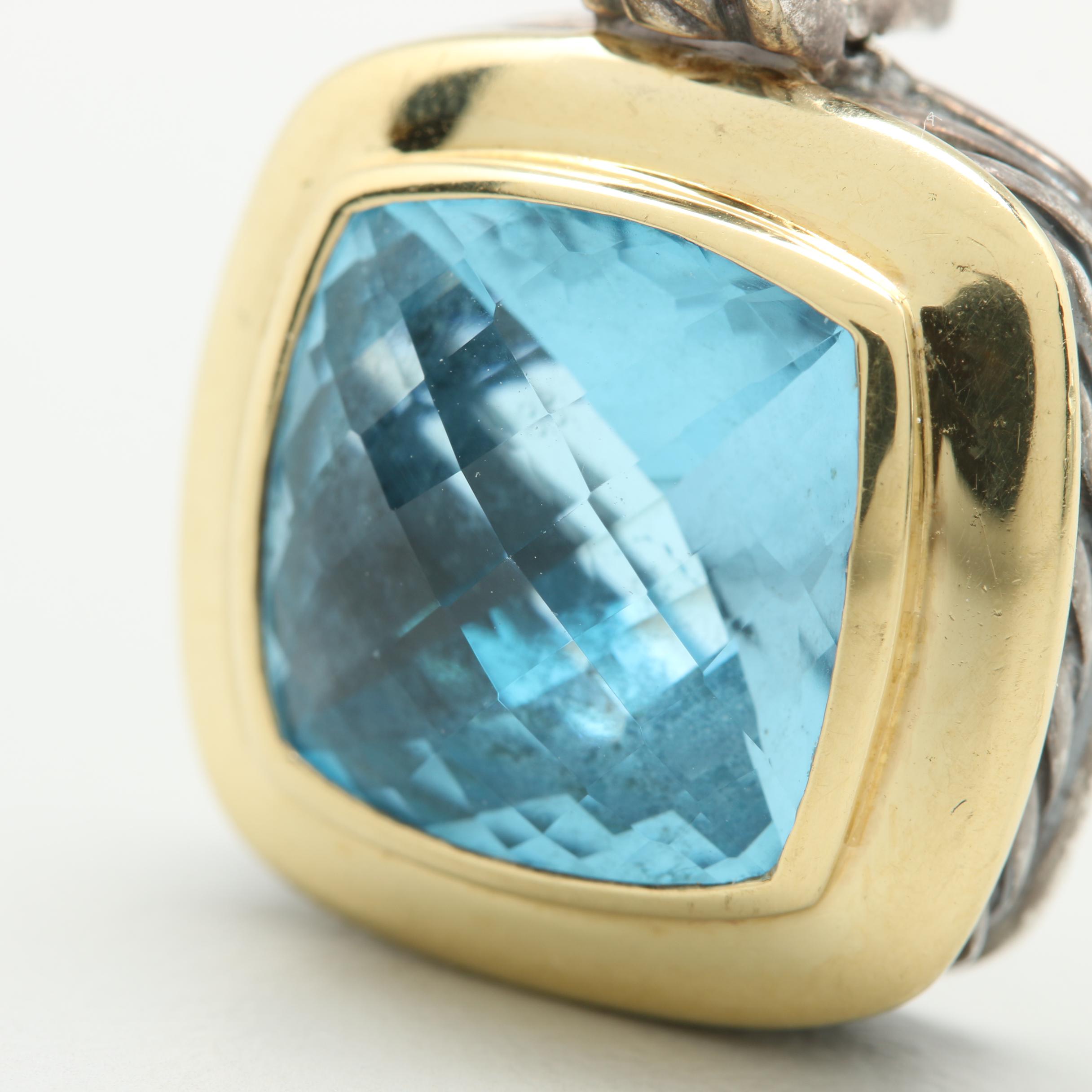 David Yurman "Albion" Sterling Silver Blue Topaz Pendant with 18K Yellow Gold
