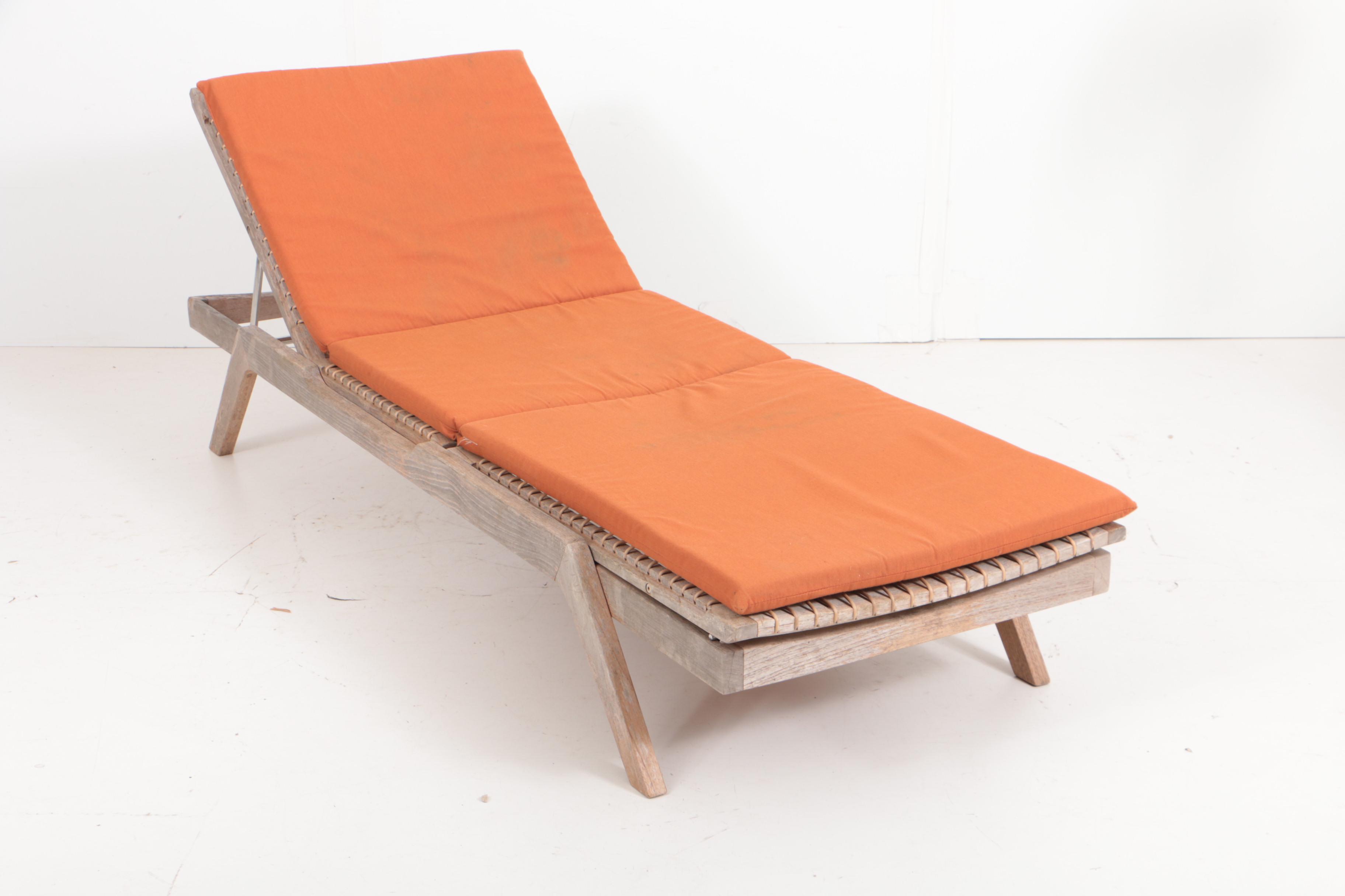 Pair of Teak Wood Chaise Lounge Chairs with Cushions