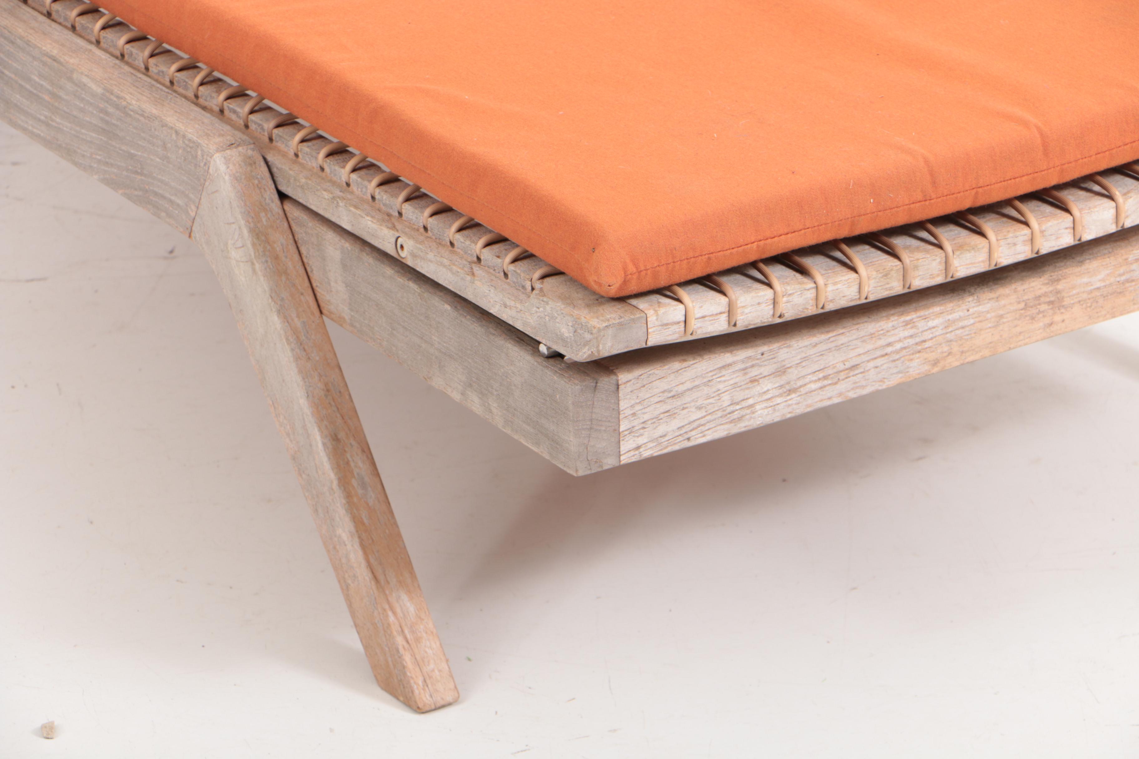 Pair of Teak Wood Chaise Lounge Chairs with Cushions