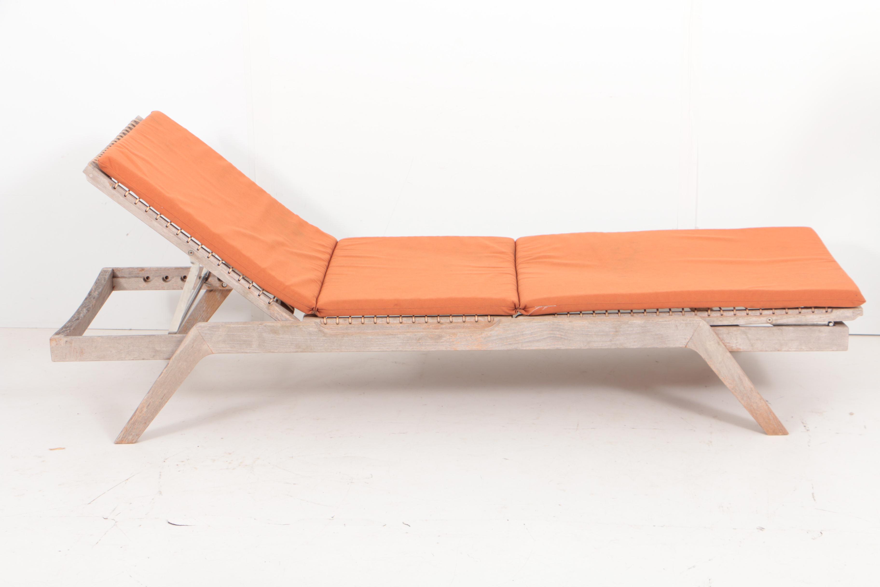 Pair of Teak Wood Chaise Lounge Chairs with Cushions